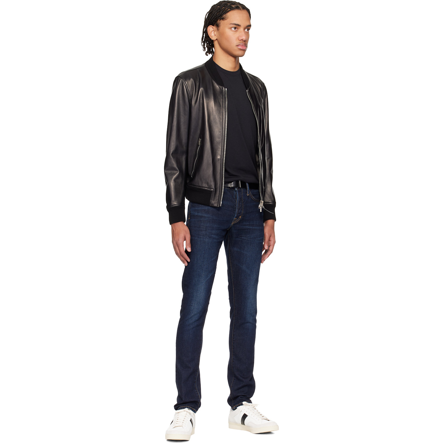  Tom Ford Black Vacchetta Leather T Loop Belt 