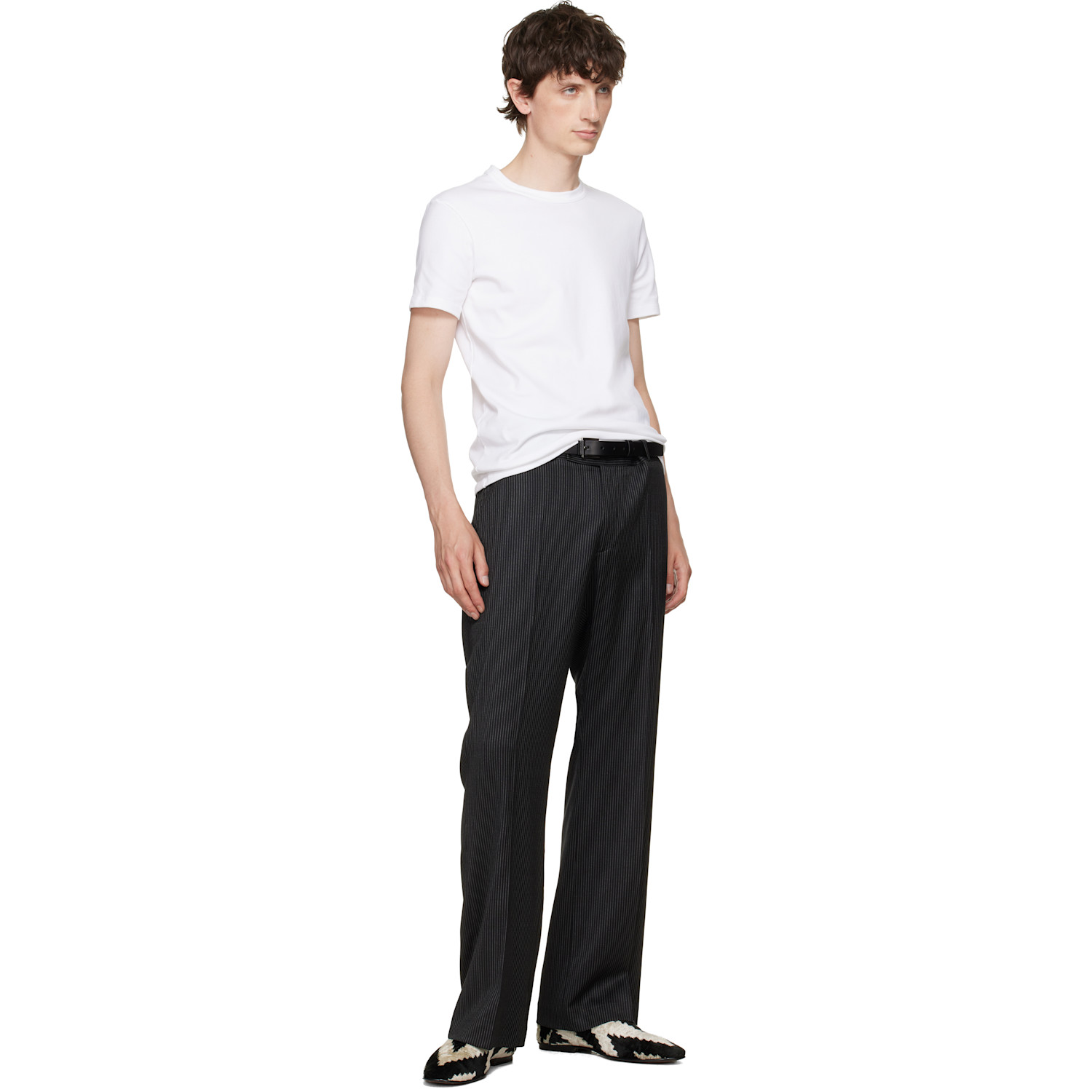  Tom Ford Black Vacchetta Leather Detail Buckle Belt 