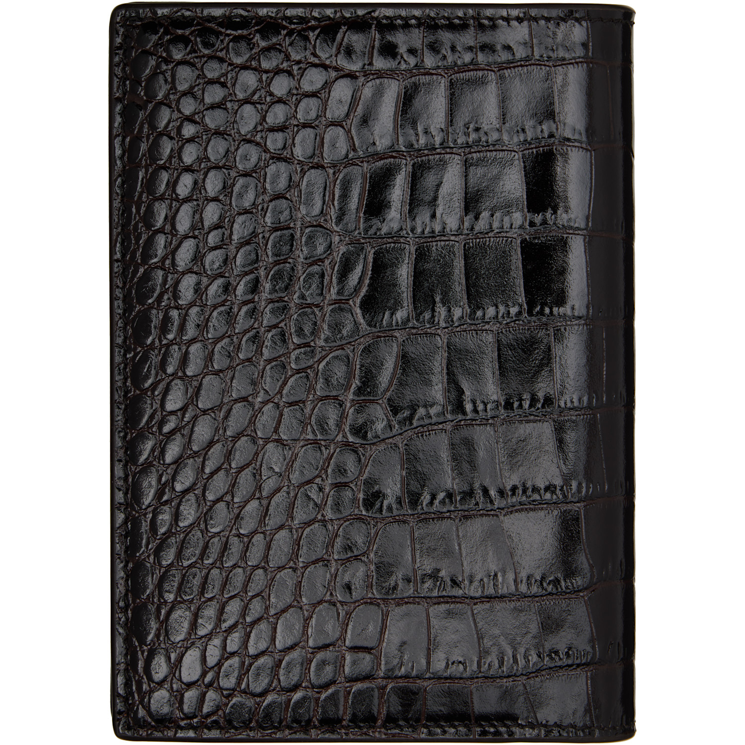  Tom Ford Brown Shiny Printed Croc T Line Passport Holder 