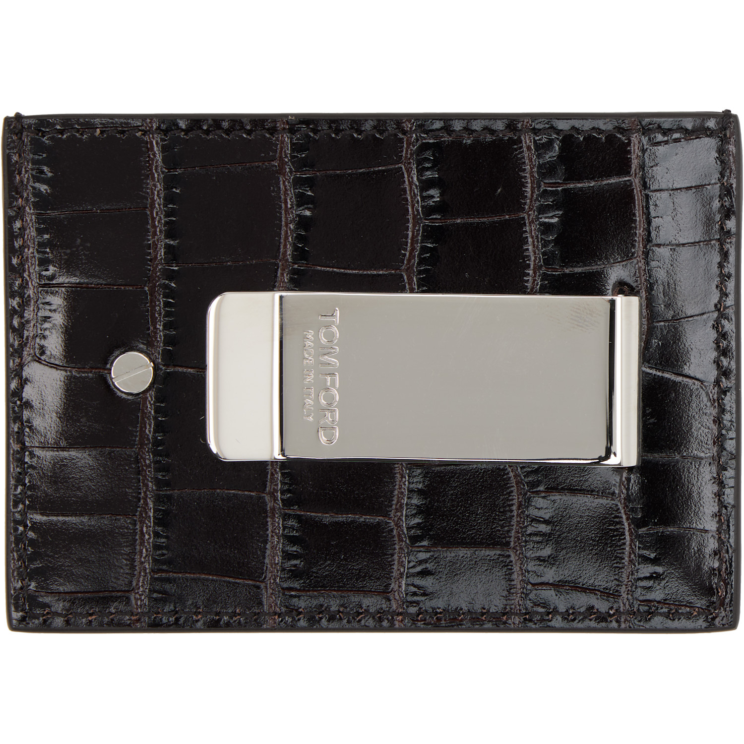  Tom Ford Black Shiny Croc 't Line' Money Clip Card Holder 