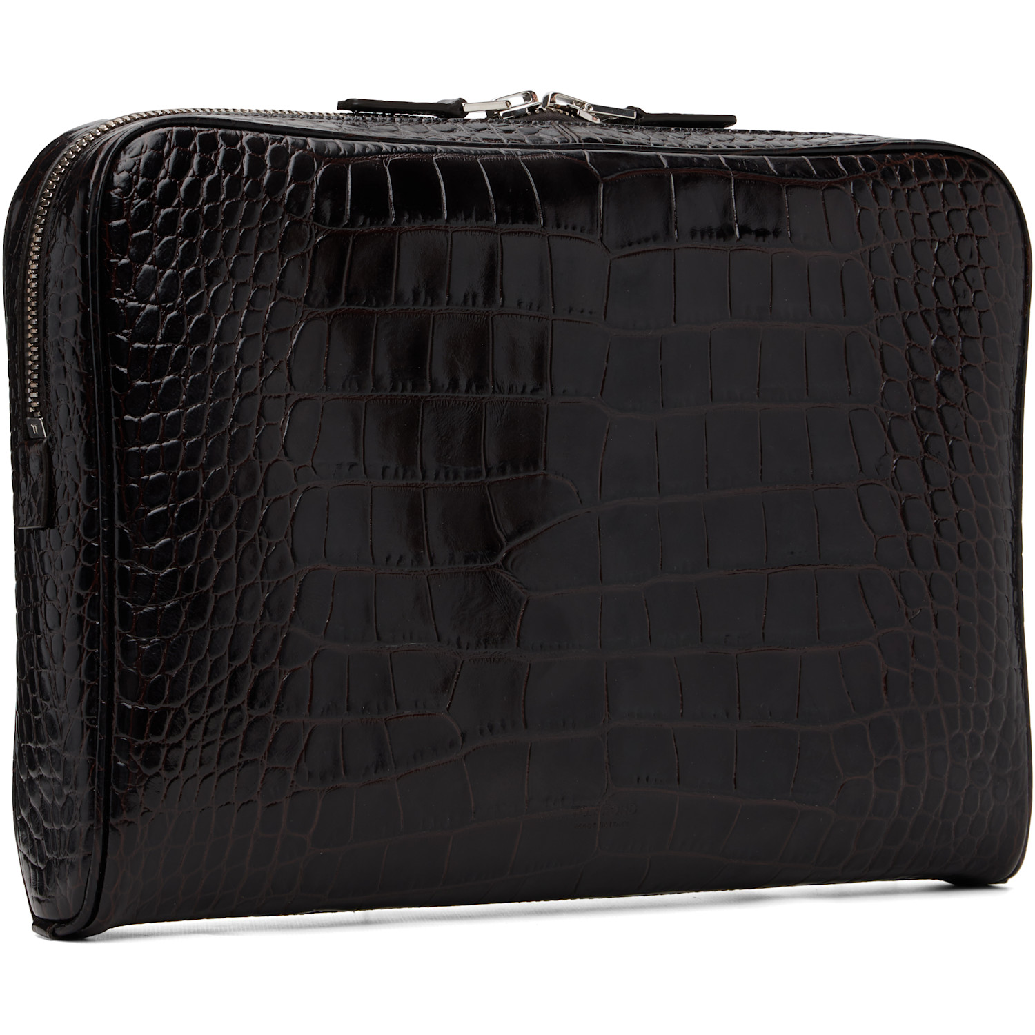  Tom Ford Brown Shiny Printed Croc Minimal Laptop Pouch 