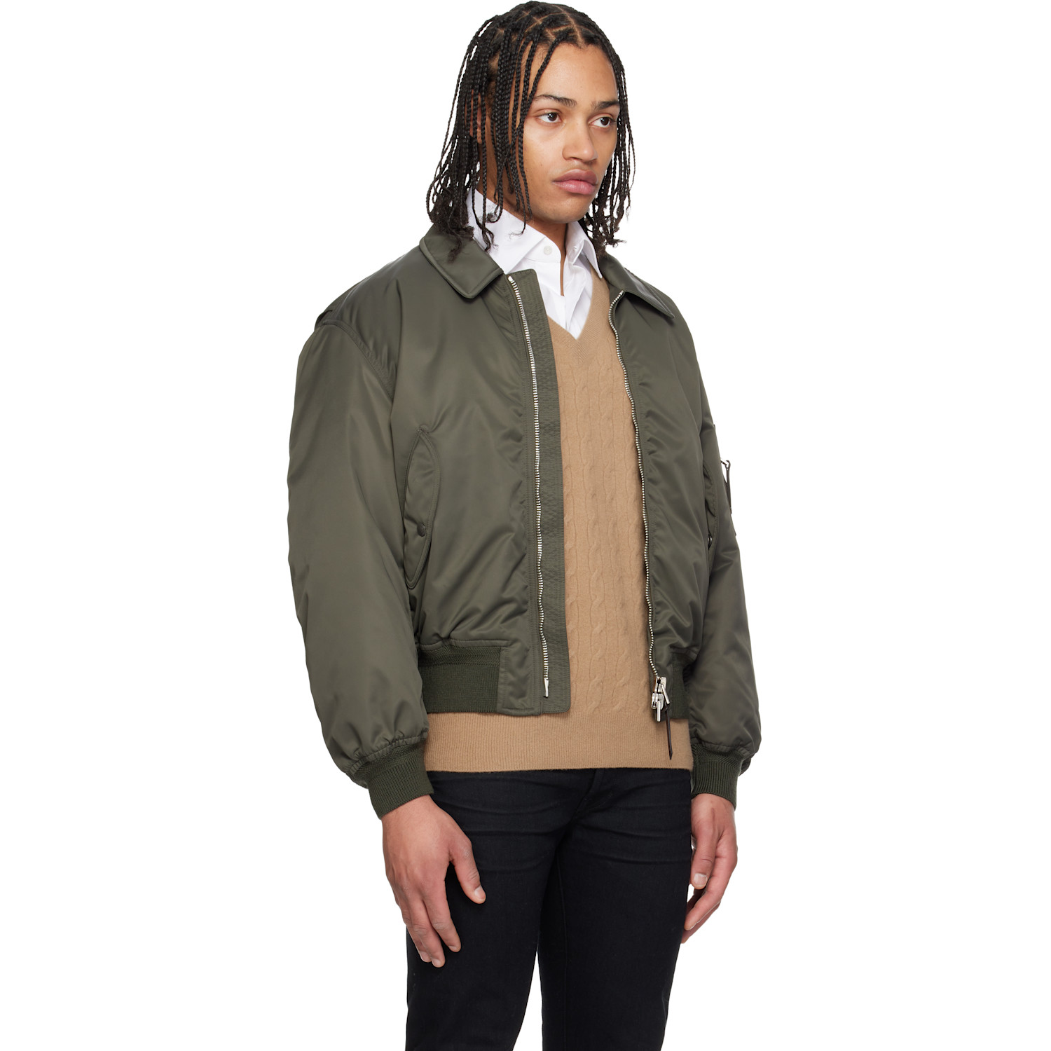  Tom Ford Green Satin Nylon Flight Bomber Jacket 
