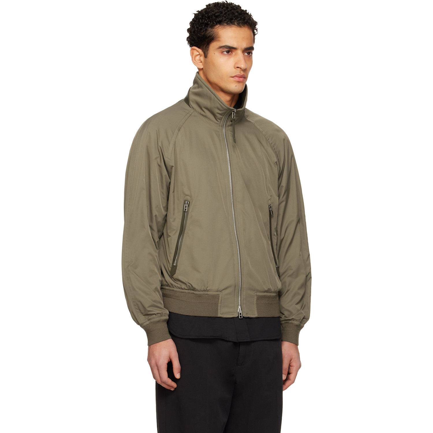  Tom Ford Khaki Techno Poplin Cashmere-lined Jacket 