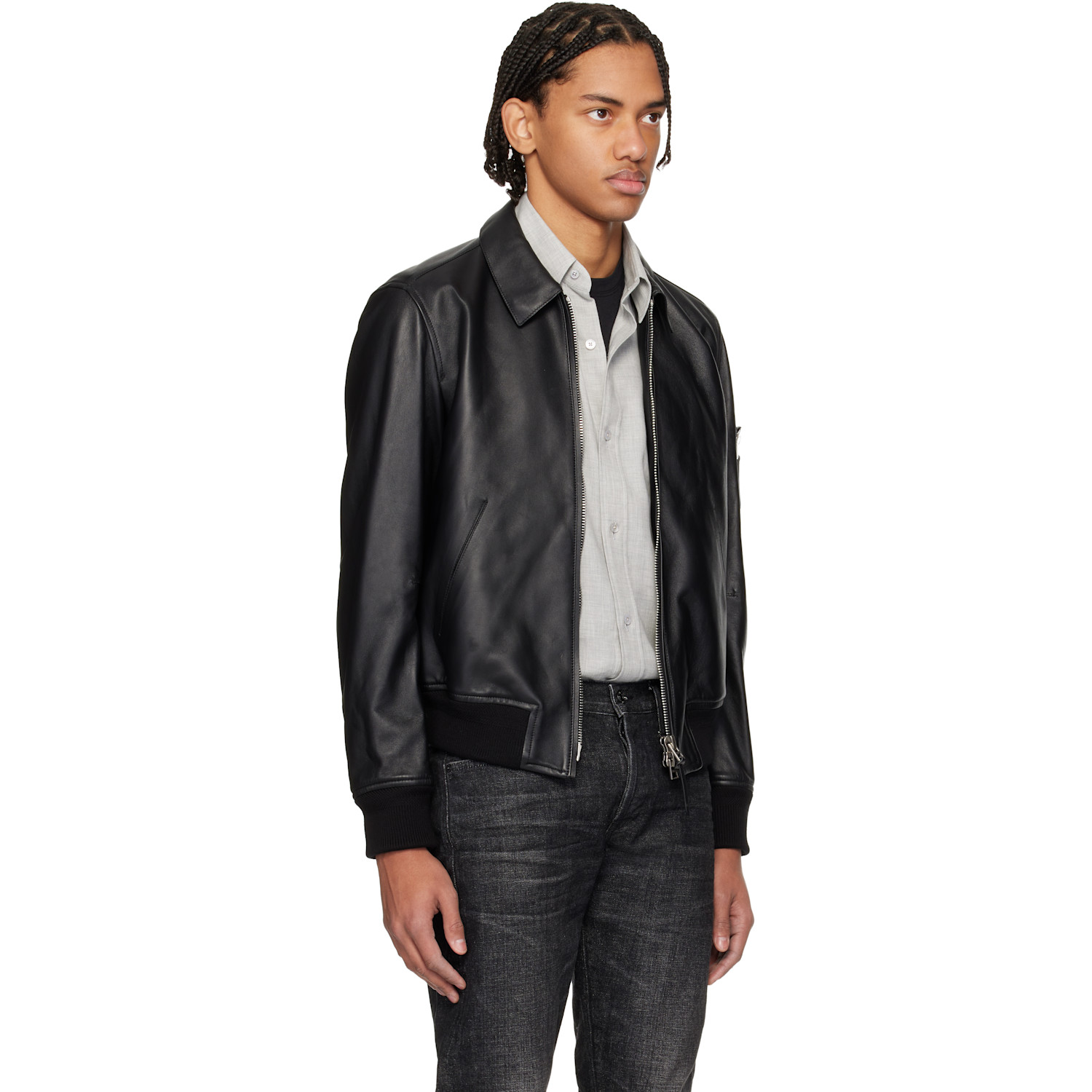  Tom Ford Black Soft Nappa Plonge Collar Blouson Jacket 