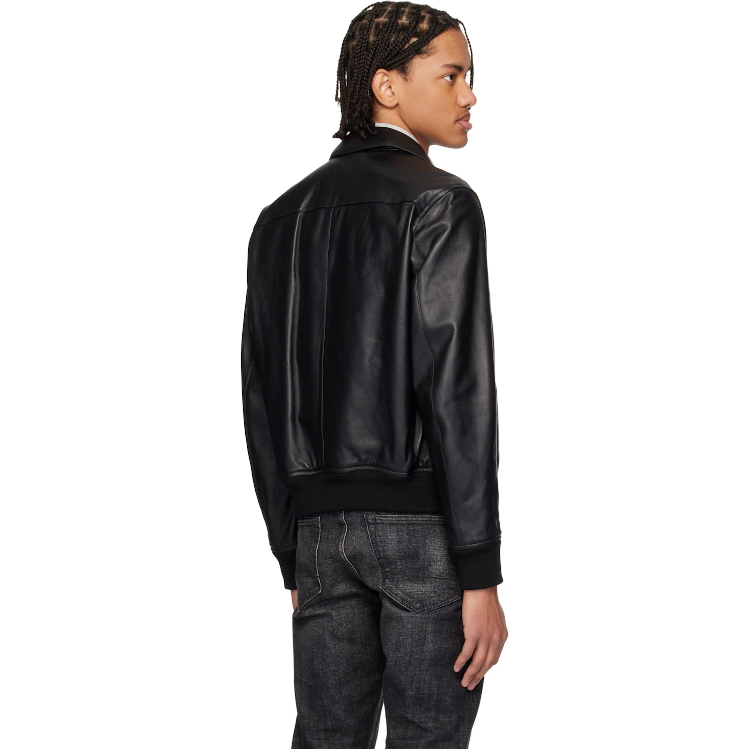  Tom Ford Black Soft Nappa Plonge Collar Blouson Jacket 
