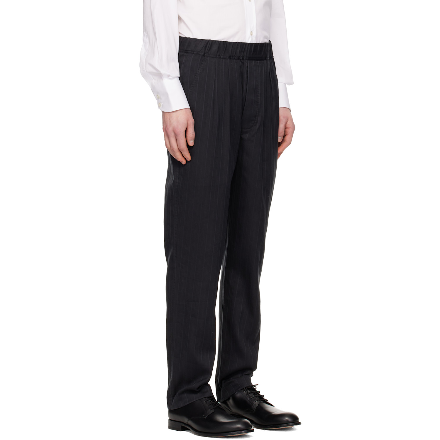  Tom Ford Black Herringbone Stripe Pleated Lounge Pants 