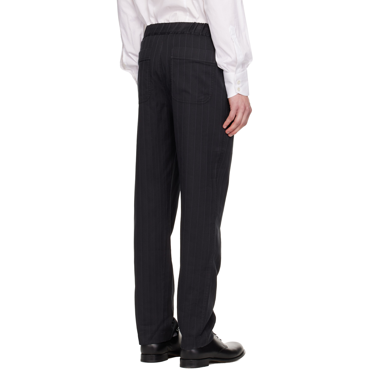  Tom Ford Black Herringbone Stripe Pleated Lounge Pants 