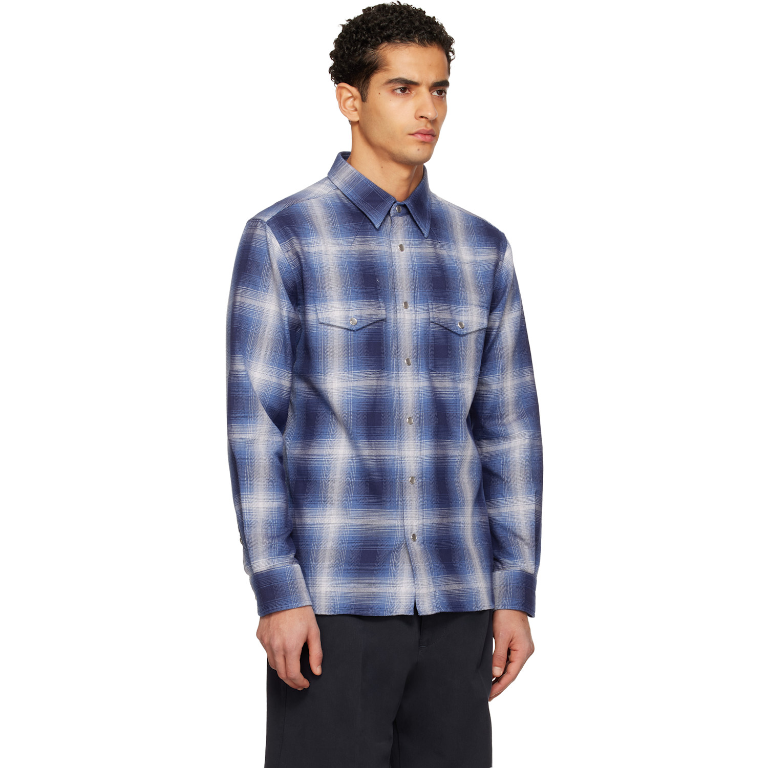  Tom Ford Navy Grand Degrade Check Western Shirt 