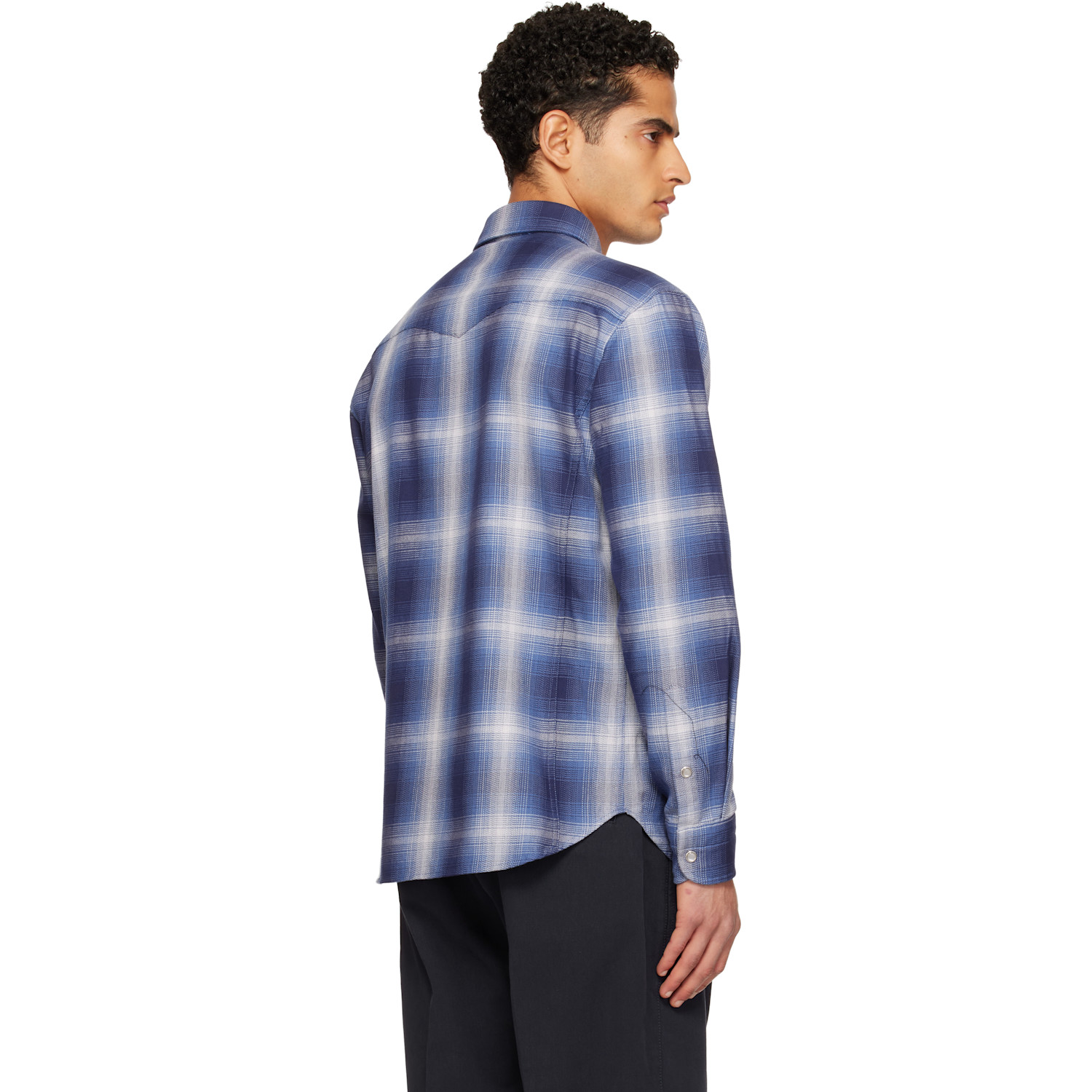  Tom Ford Navy Grand Degrade Check Western Shirt 