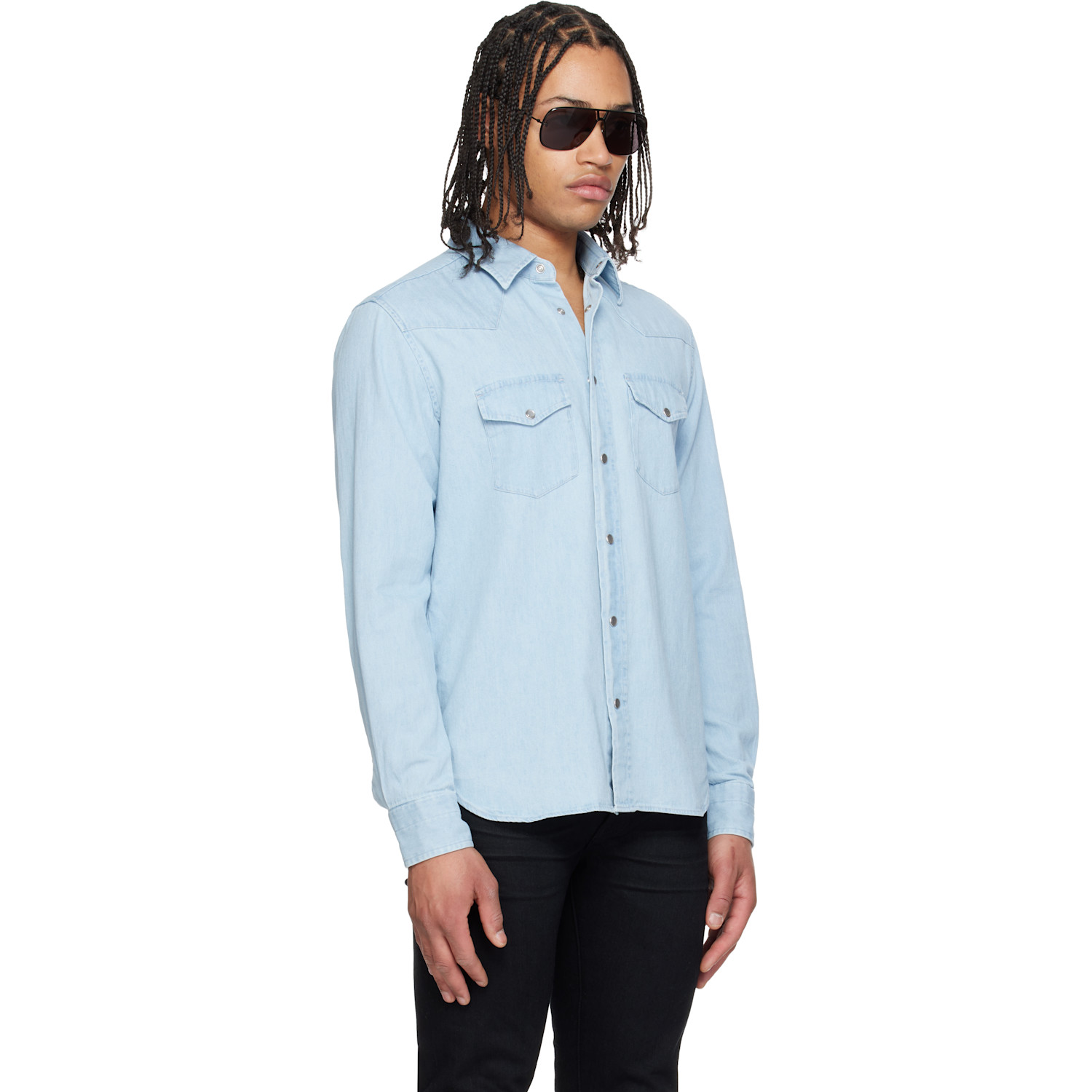  Tom Ford Blue Denim Chambray Western Shirt 