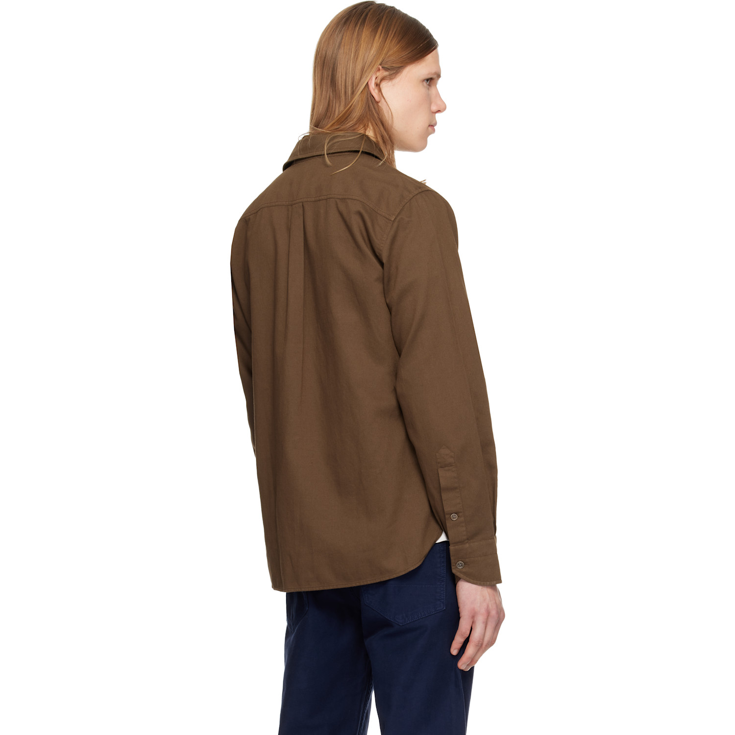  Tom Ford Brown Cotton Linen Drill Military Shirt 
