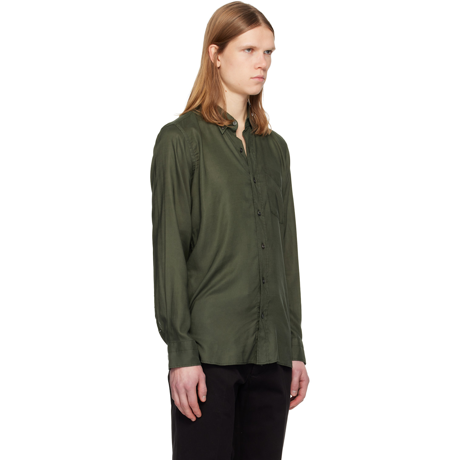  Tom Ford Khaki Fluid Gabardine Slim Fit Shirt 