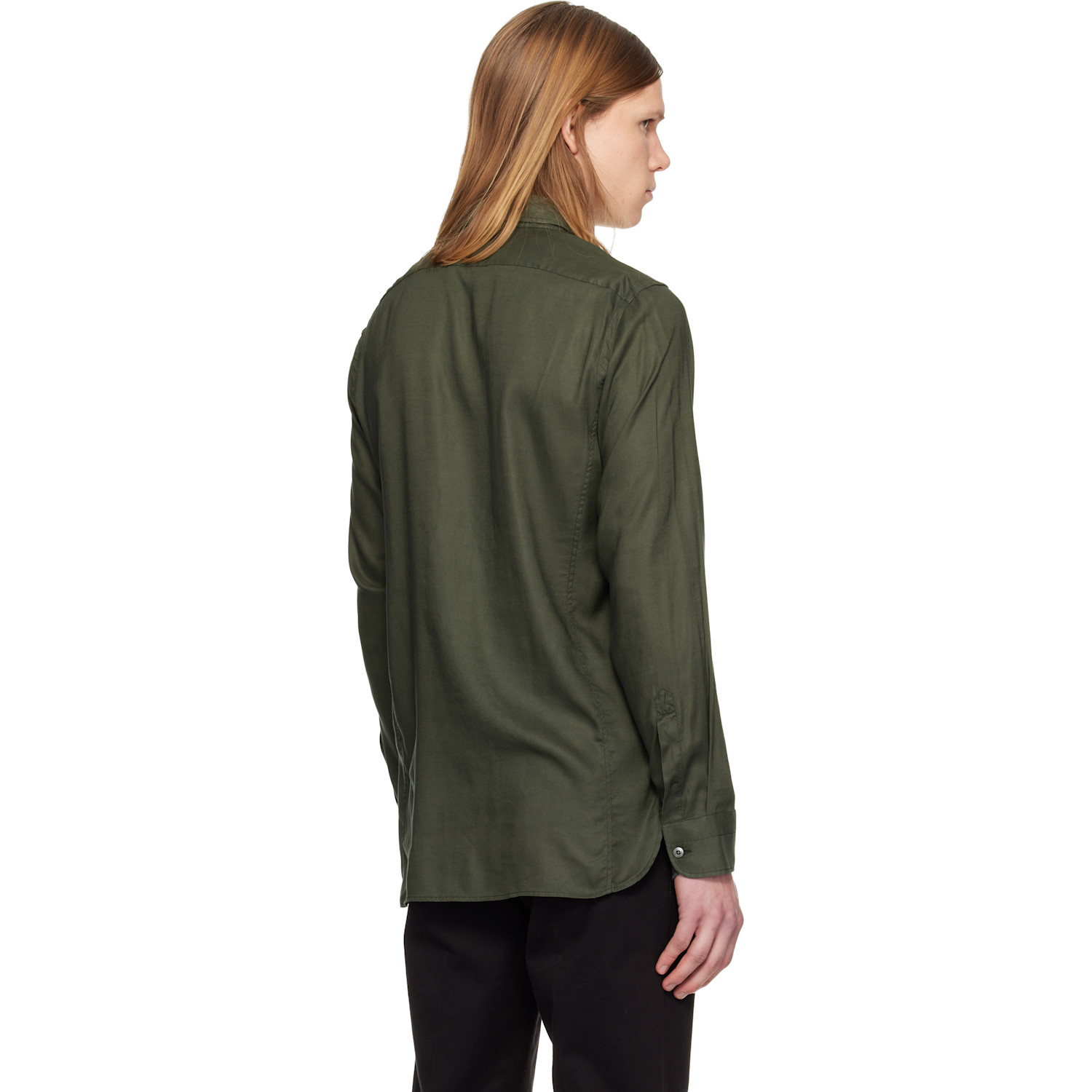  Tom Ford Khaki Fluid Gabardine Slim Fit Shirt 