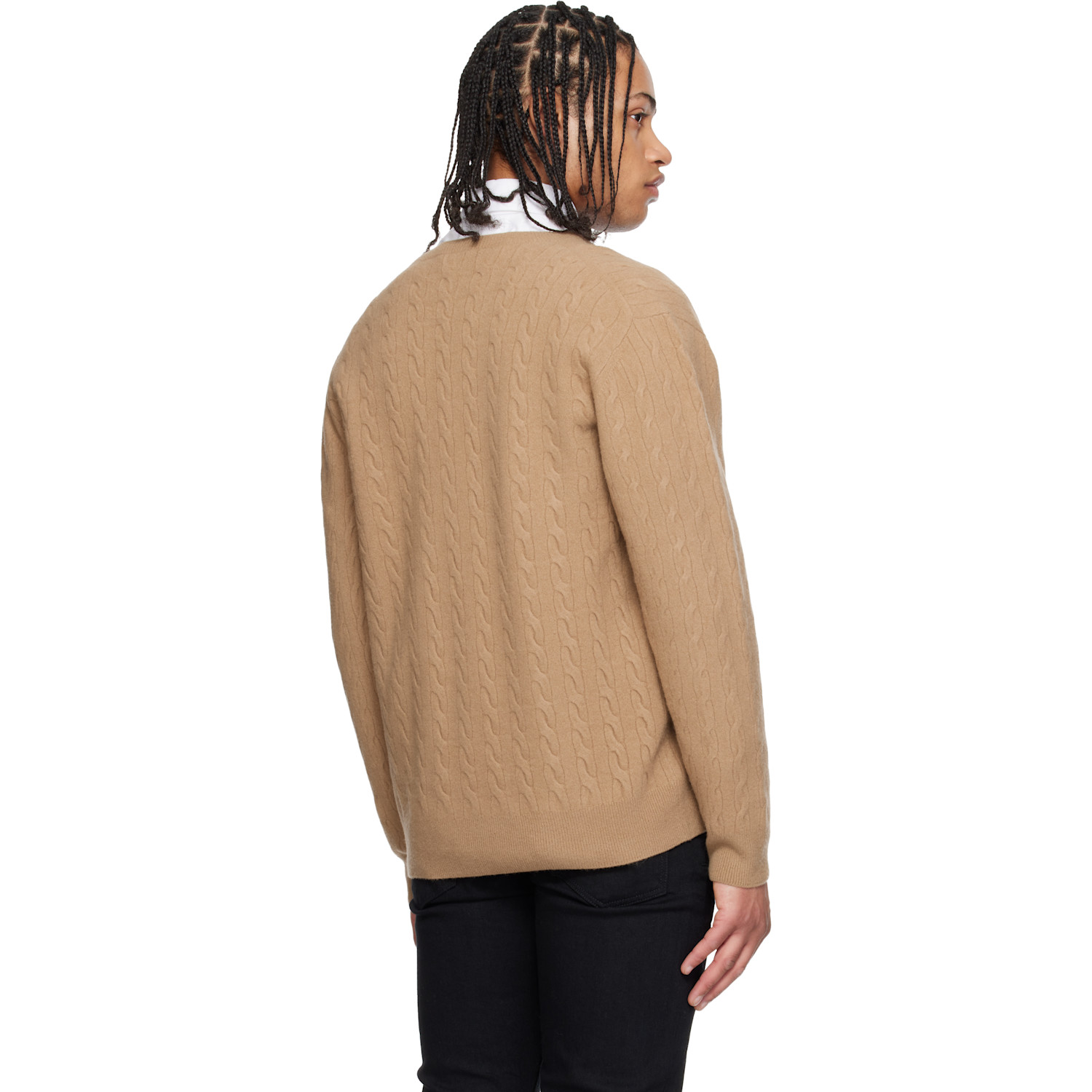  Tom Ford Tan Cable Lambswool Ls V-neck Sweater 