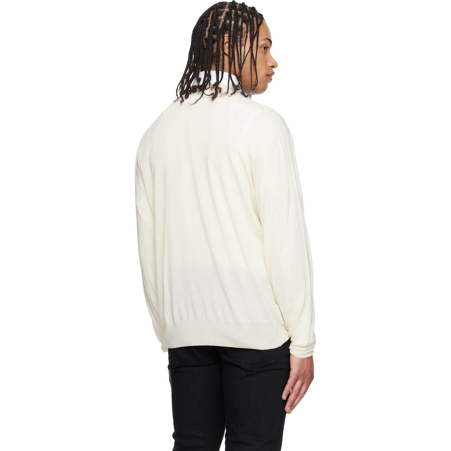  Tom Ford Off-white Fine Gauge Cashmere Ls V-neck Sweater 