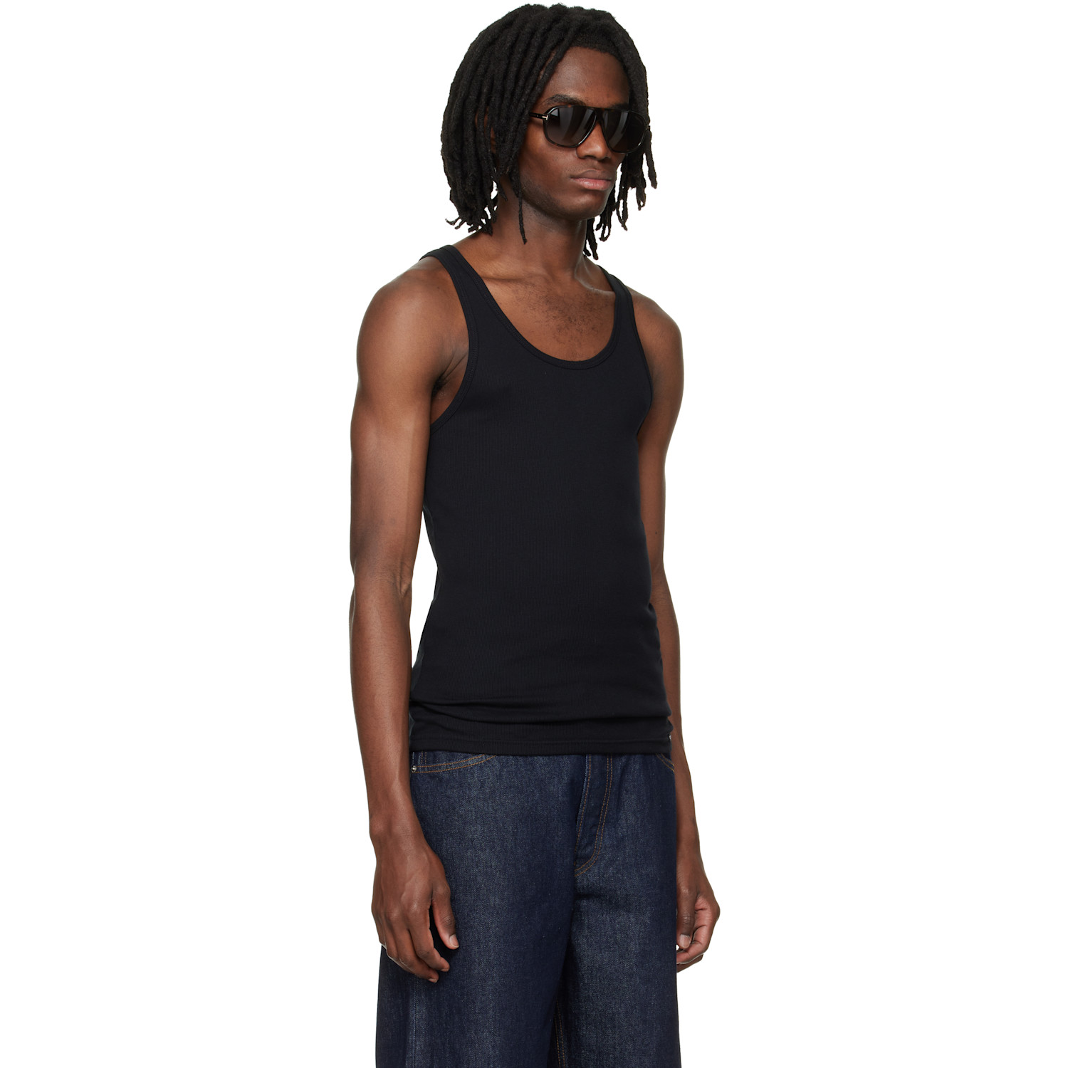  Tom Ford Black Cotton Modal Rib Tank Top 