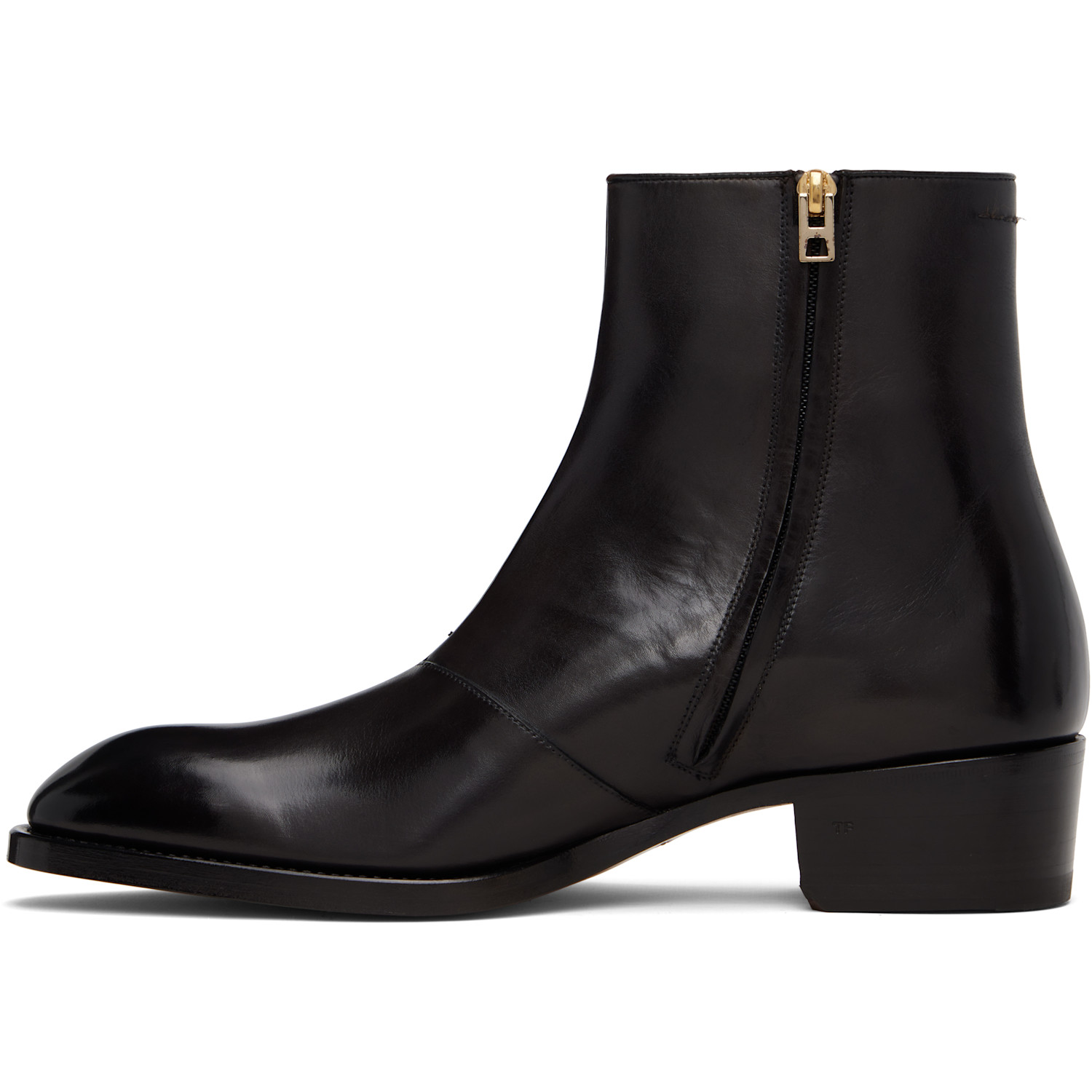  Tom Ford Black Burnished Leather Vincent Boots 