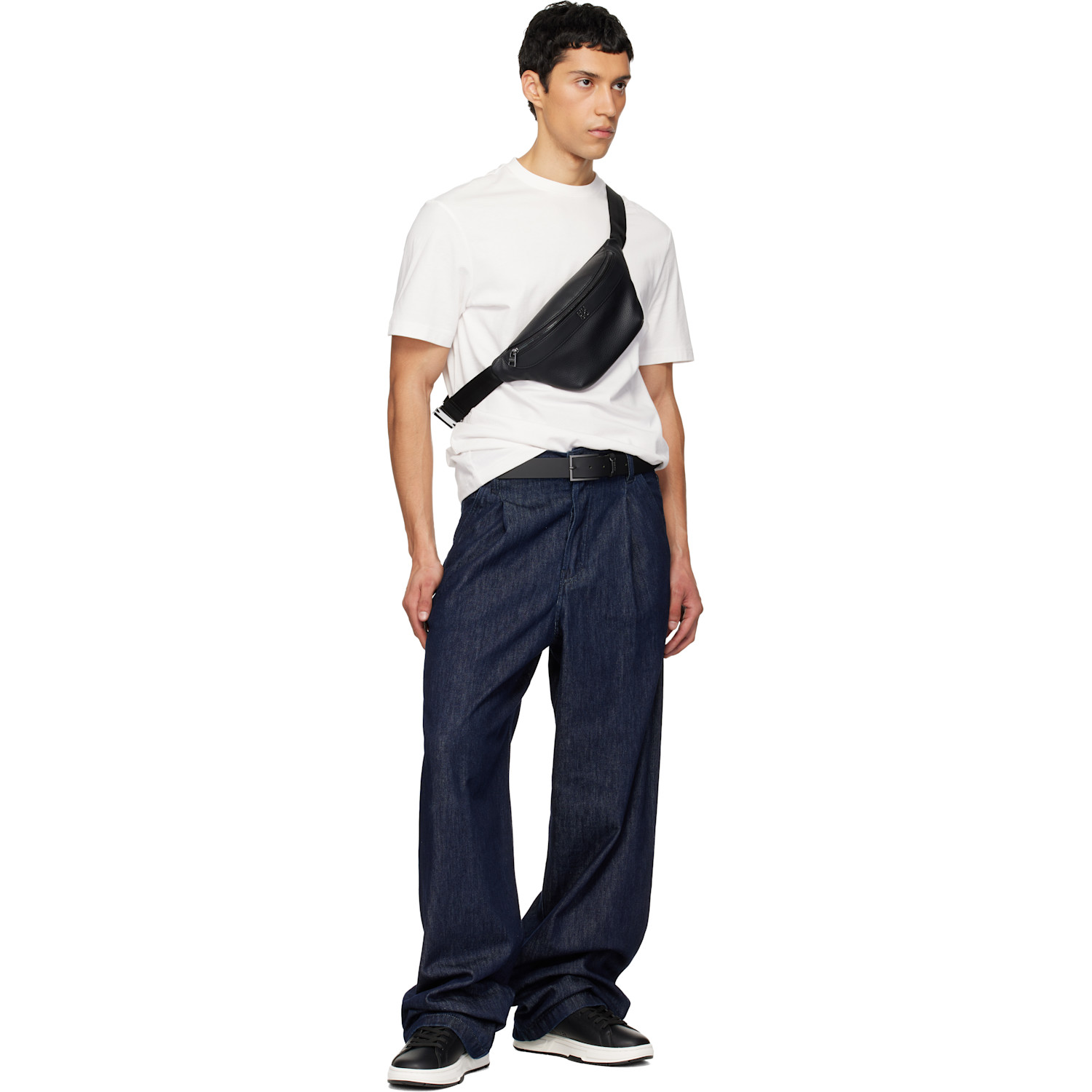  Hugo Black Logo-keeper Buffalo Leather Belt 