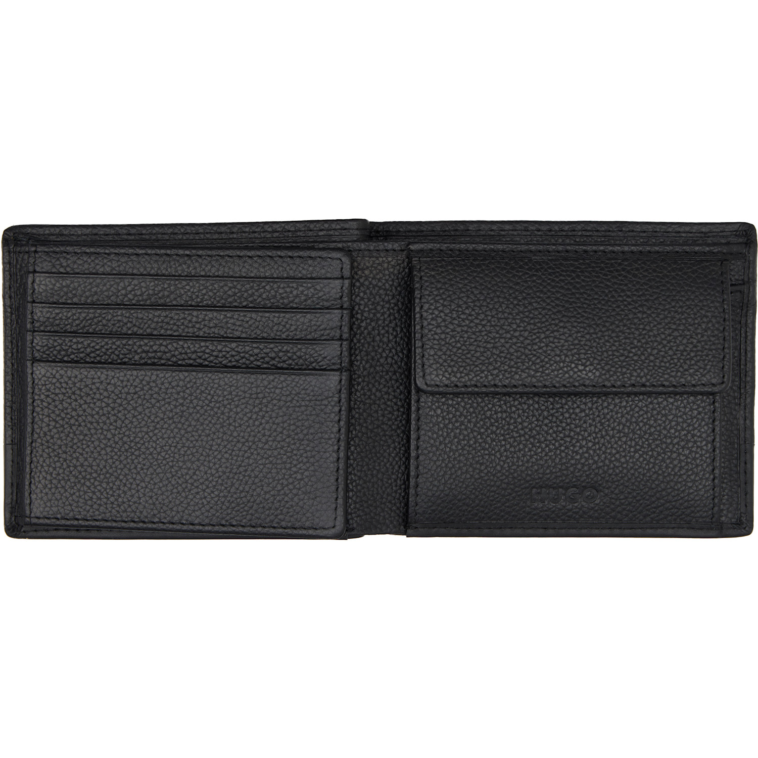  Hugo Black Stacked-logo Trifold Leather Wallet 