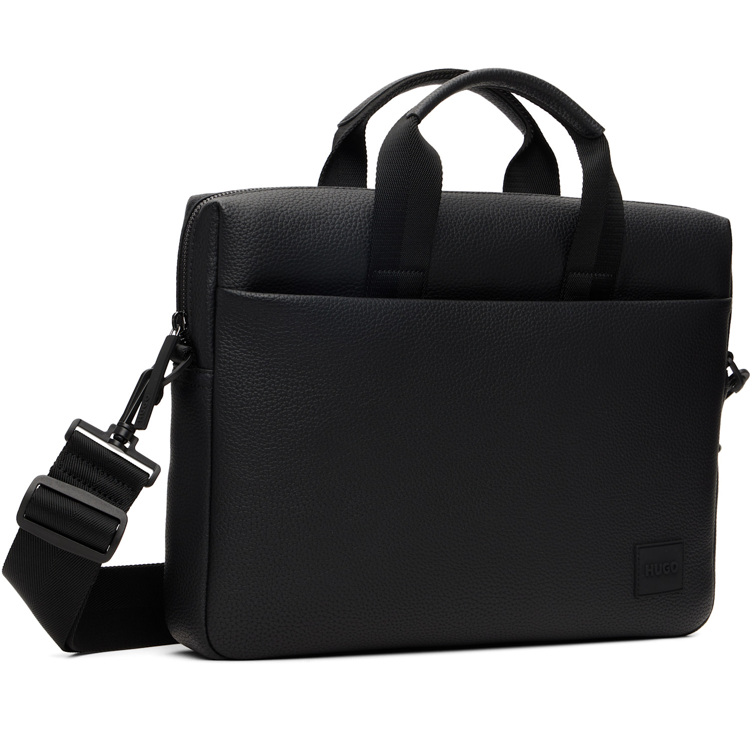  Hugo Black Stacked Logo Briefcase 