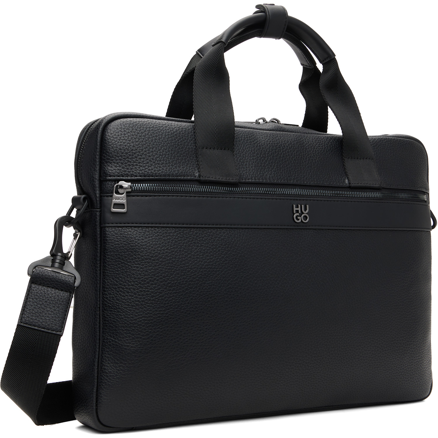  Hugo Black Stacked Logo Document Briefcase 