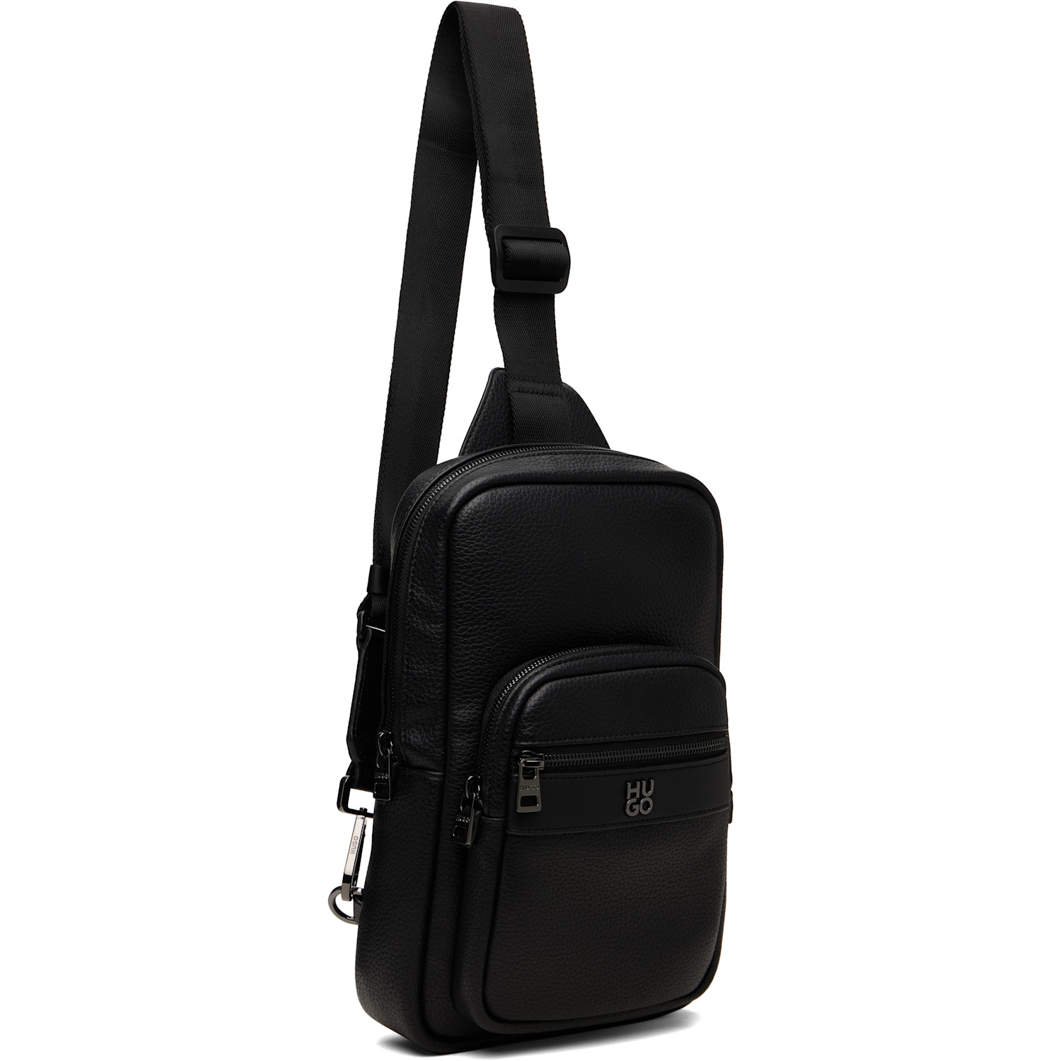  Hugo Black Stacked-logo Mono Strap Bag 