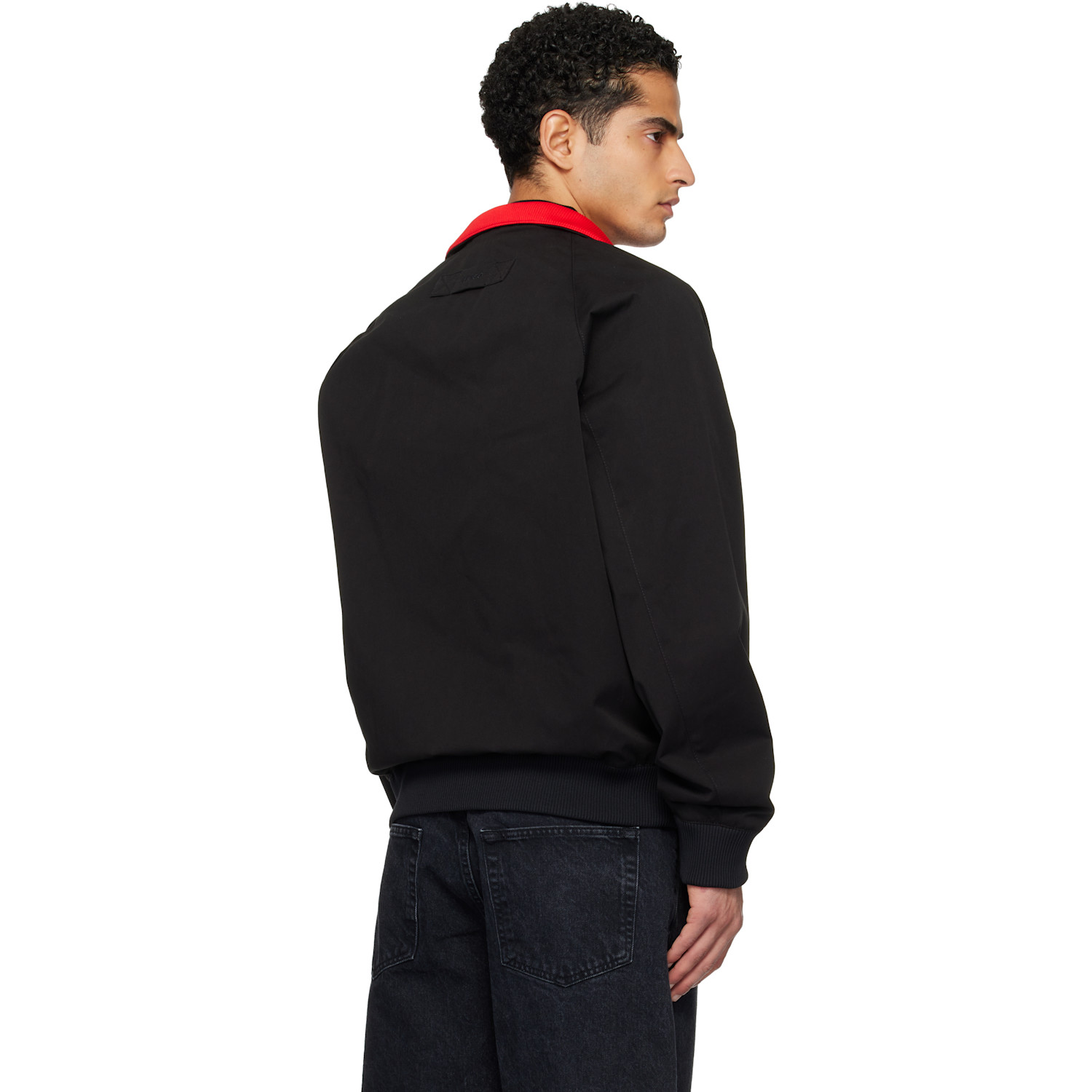 Hugo Black Twill Buttoned Stand Collar Bomber Jacket 