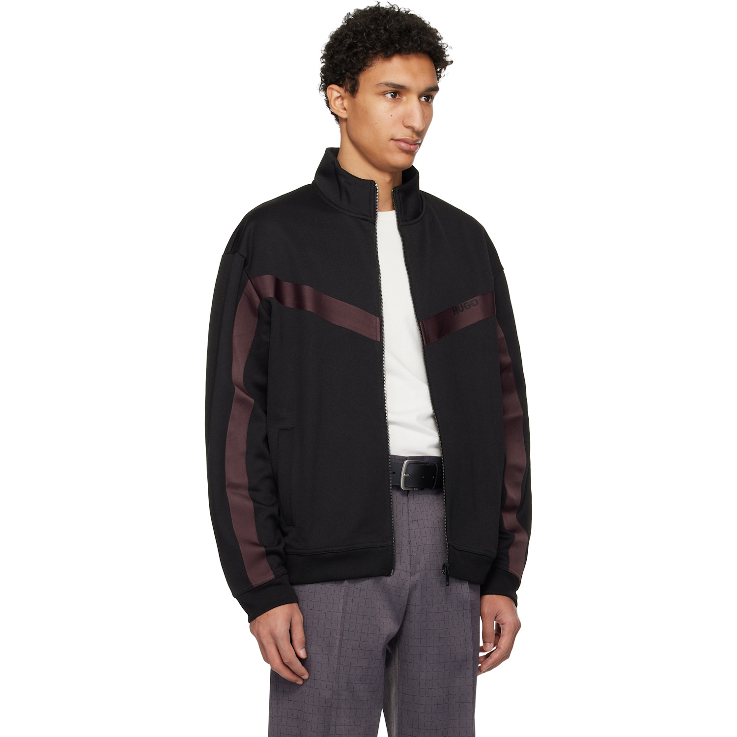 Hugo Black Chevron-tape Zip-up Jacket 
