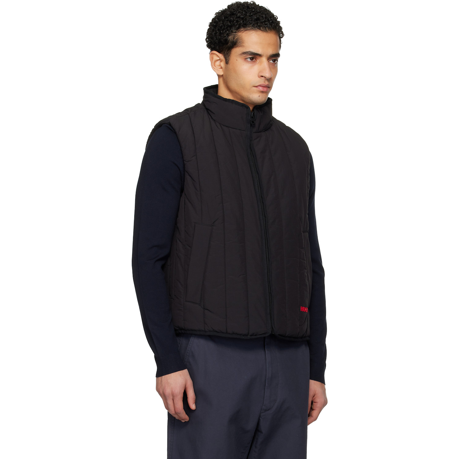  Hugo Black Lightweight Vertical Quilting Vest 