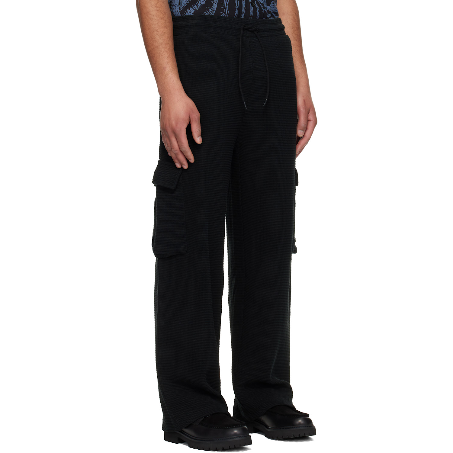  Hugo Black Waffle-structured Cotton Cargo Pants 