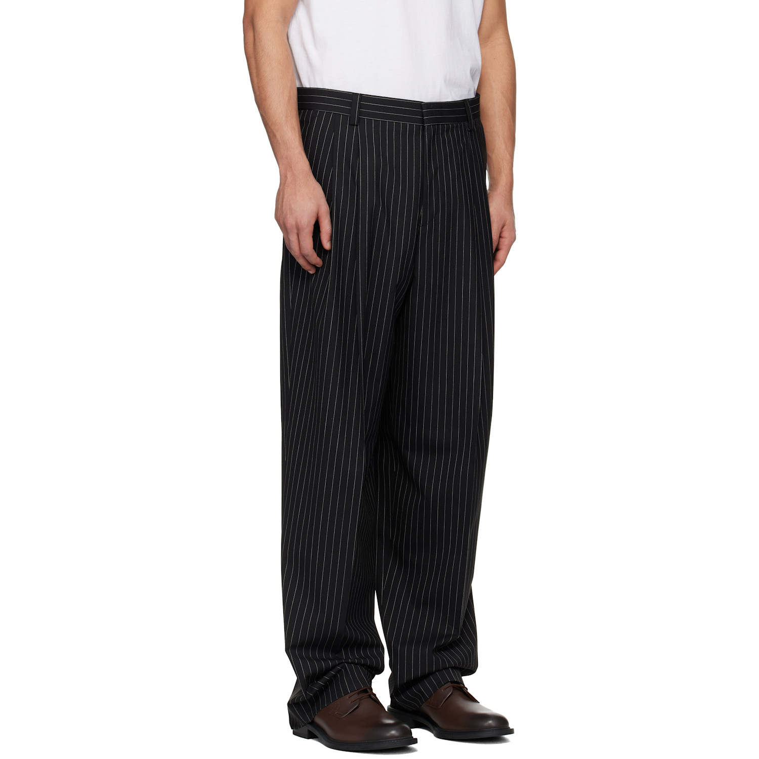  Hugo Black Wide-leg Pinstripe Trousers 
