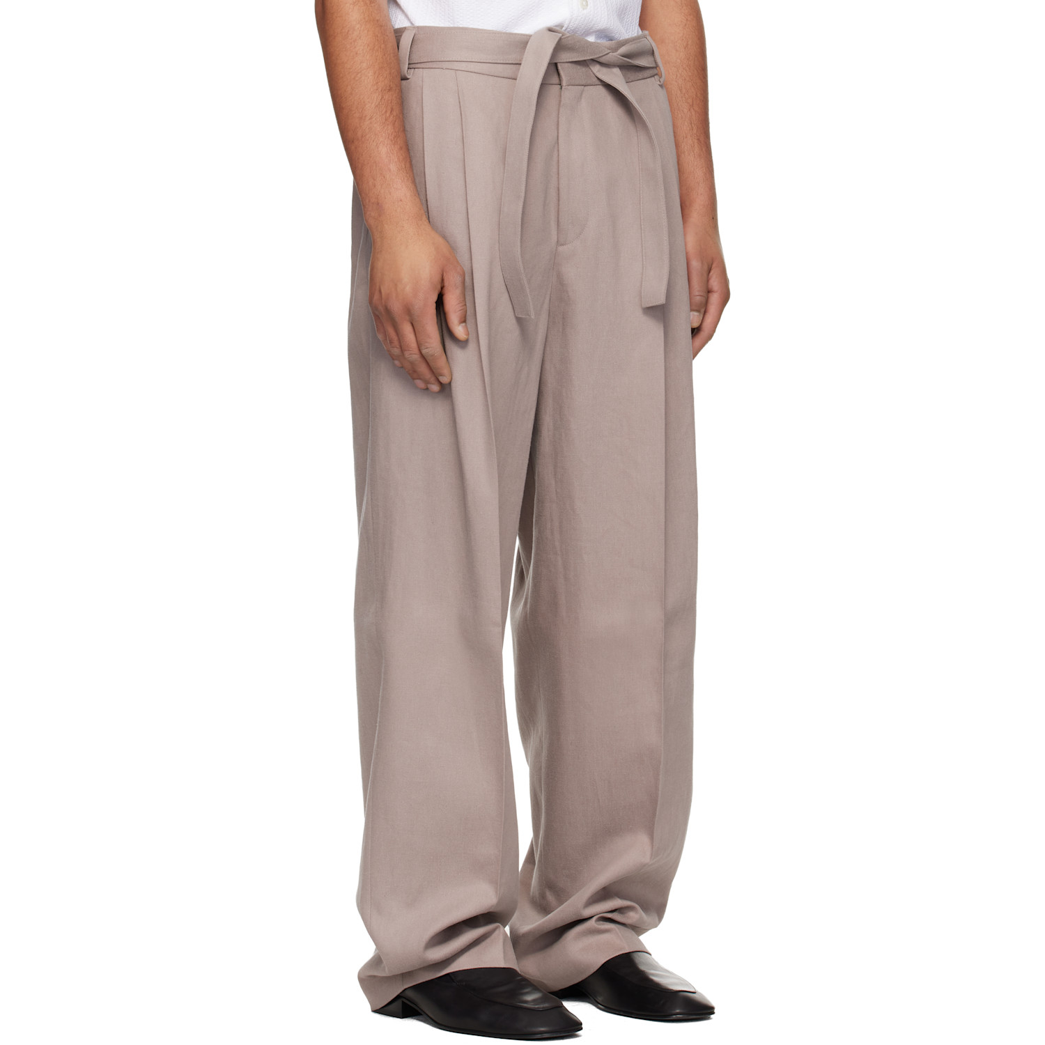  Hugo Taupe Fashion-fit Front Pleat Belt Detail Trousers 