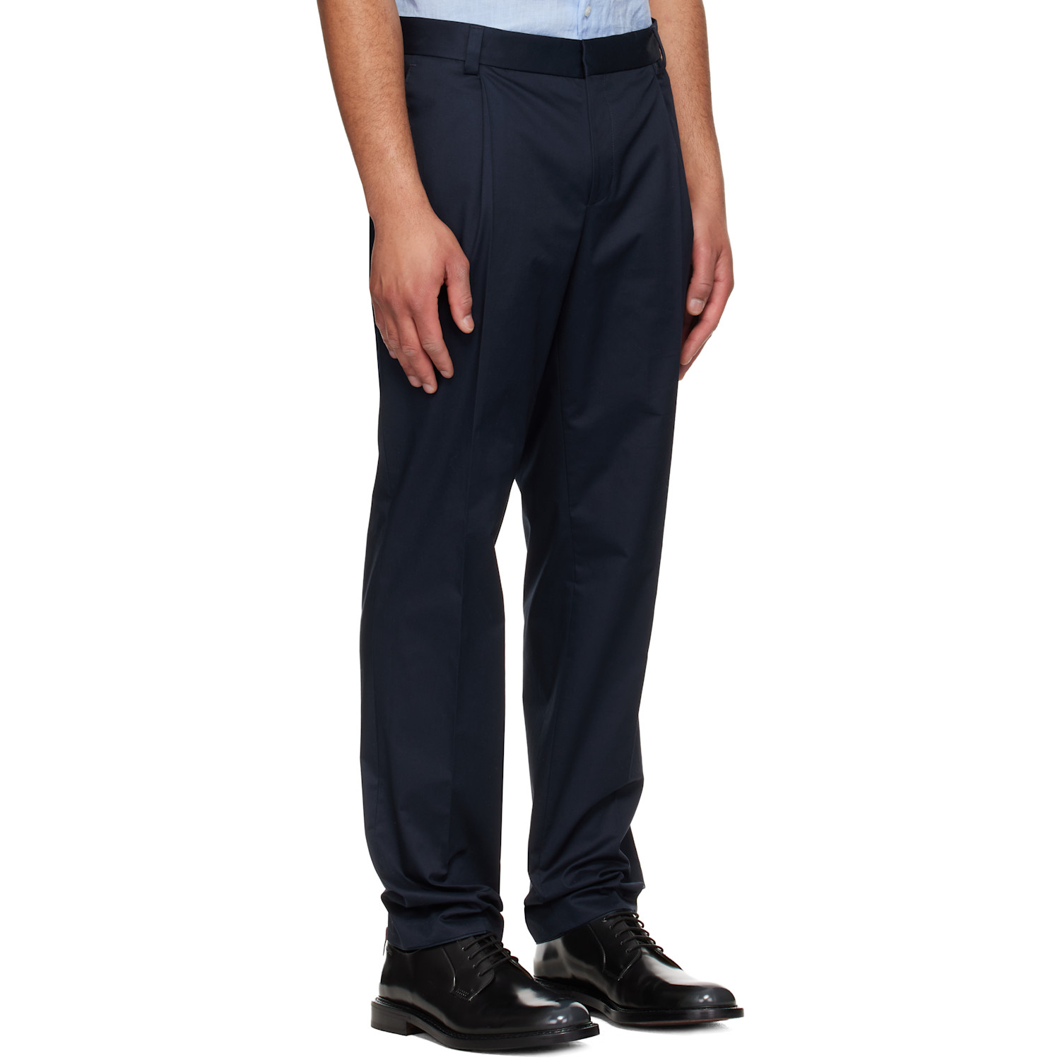  Hugo Navy Slim-fit Paper-touch Stretch Cotton Trousers 