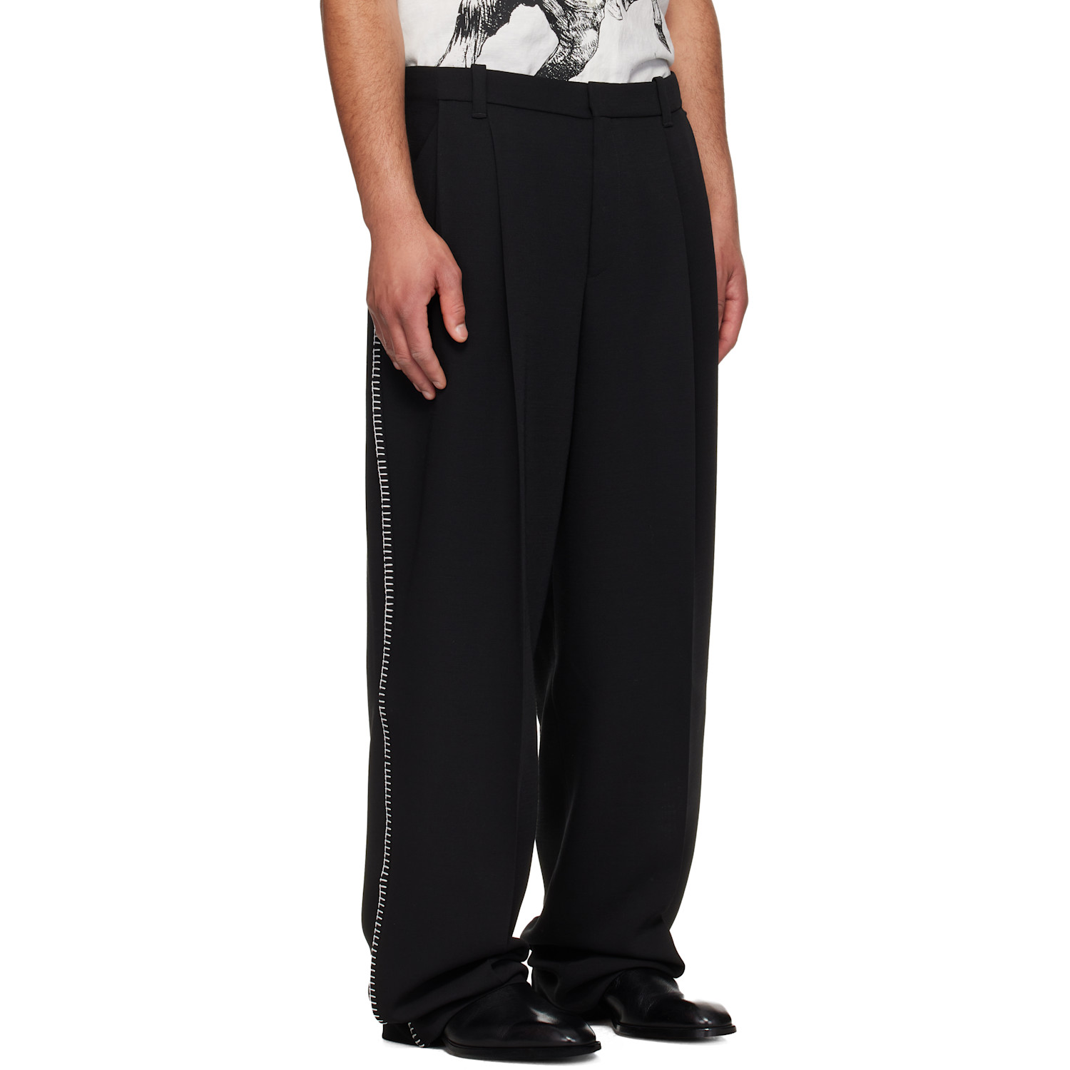  Hugo Black Pleat-front Whipstitch Detail Trousers. 