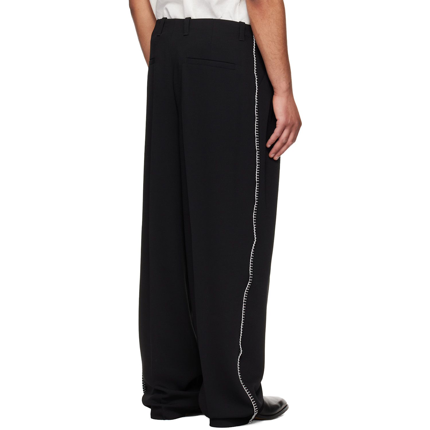  Hugo Black Pleat-front Whipstitch Detail Trousers. 