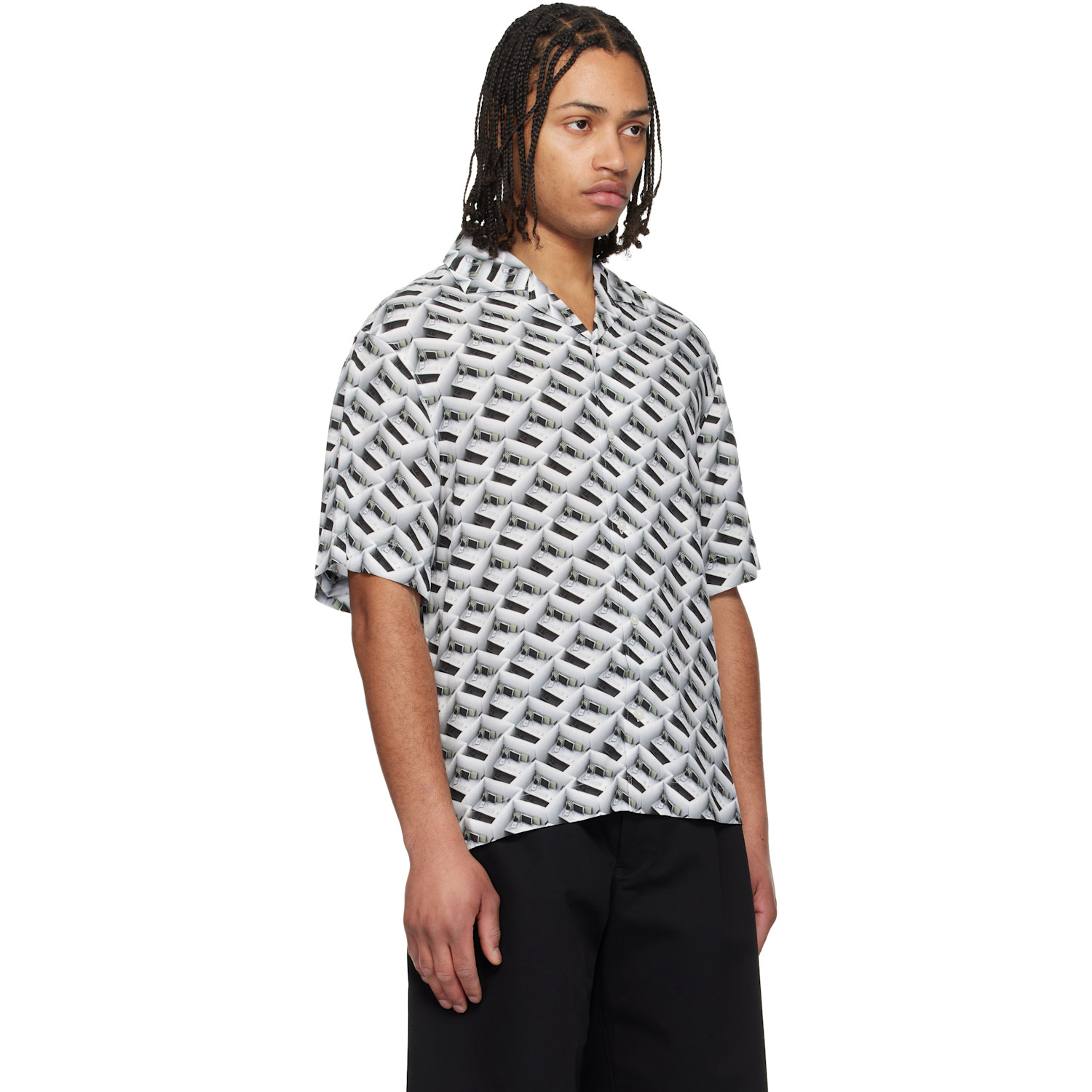  Hugo Gray Oversized-fit Statement Print Shirt 