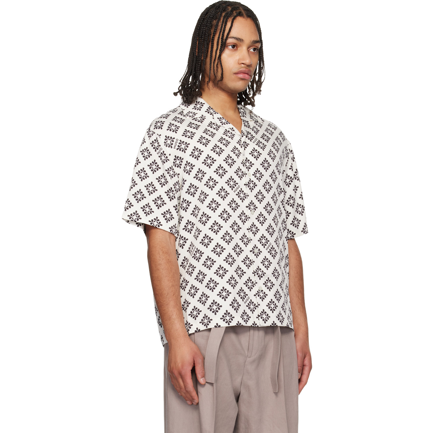  Hugo White & Black Oversize-fit Statement Print Shirt 