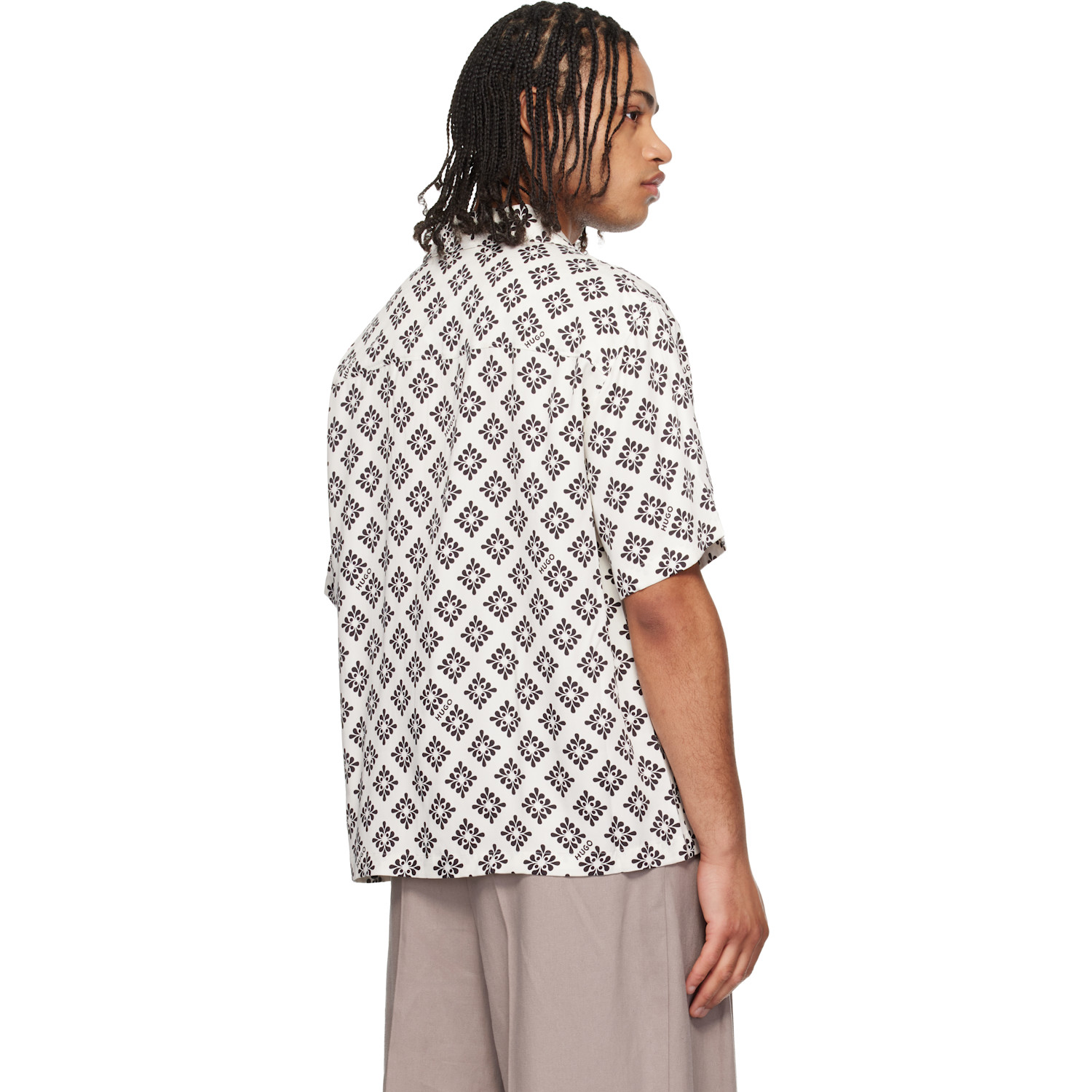  Hugo White & Black Oversize-fit Statement Print Shirt 
