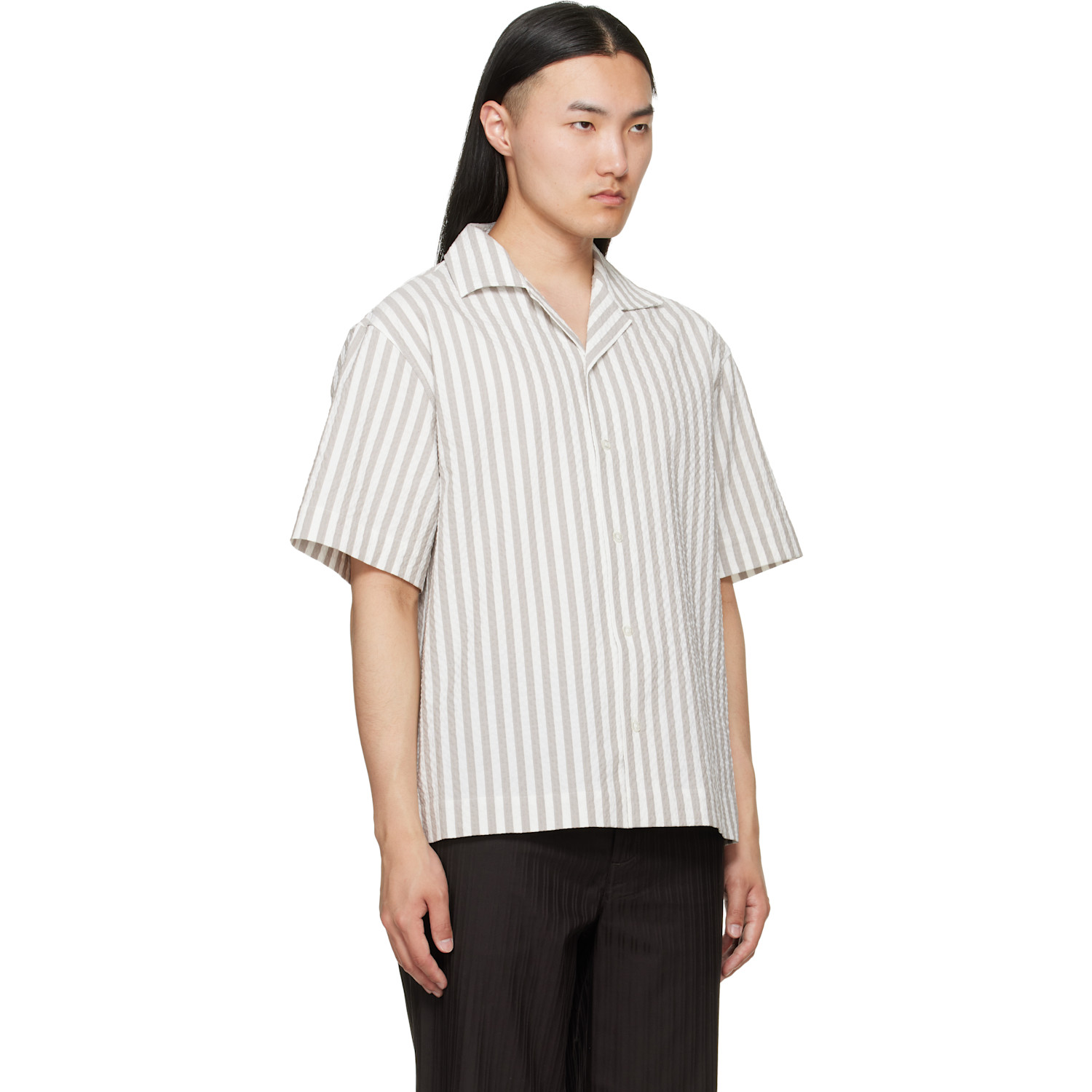  Hugo White & Brown Oversized-fit Seersucker Shirt 