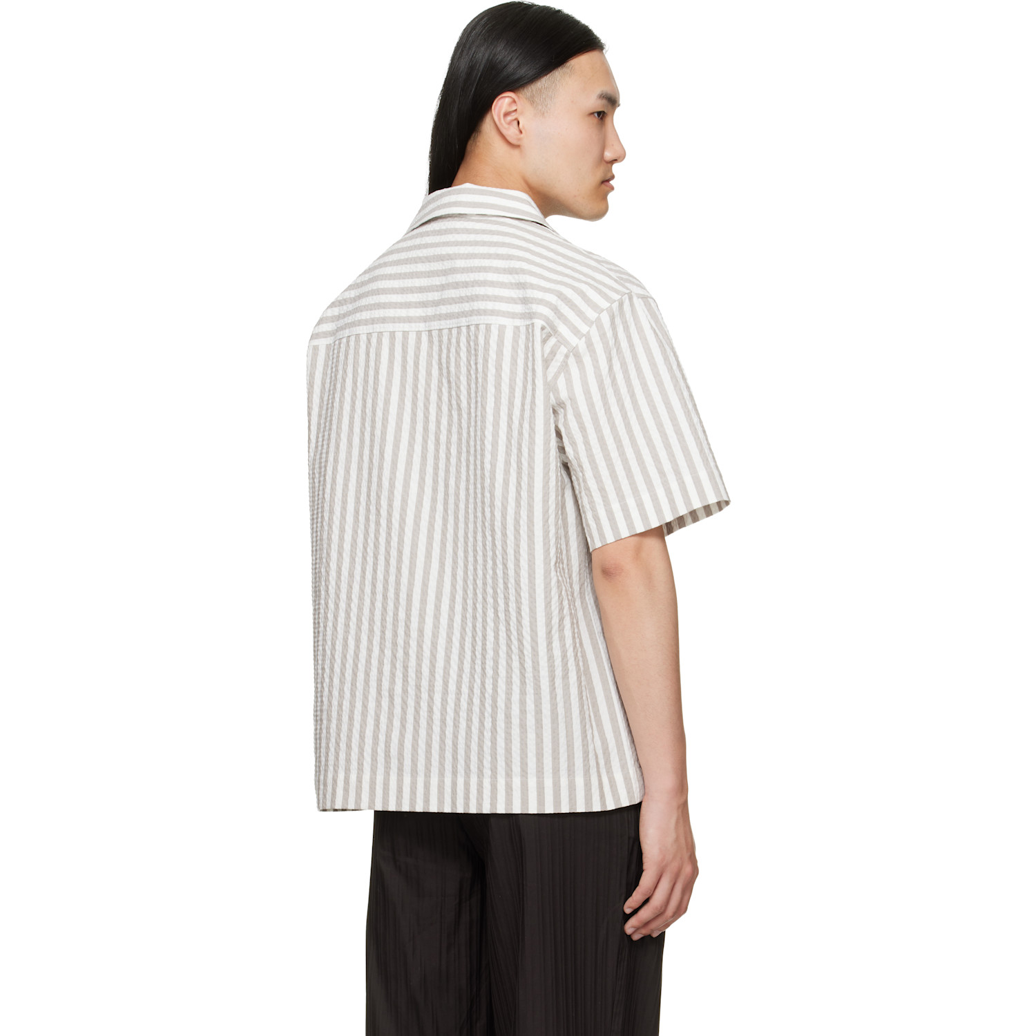  Hugo White & Brown Oversized-fit Seersucker Shirt 