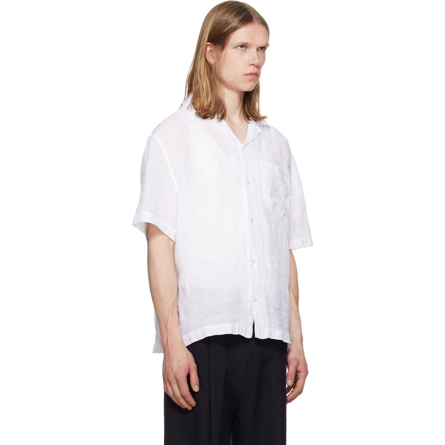  Hugo White Linen Camp Collar Shirt 