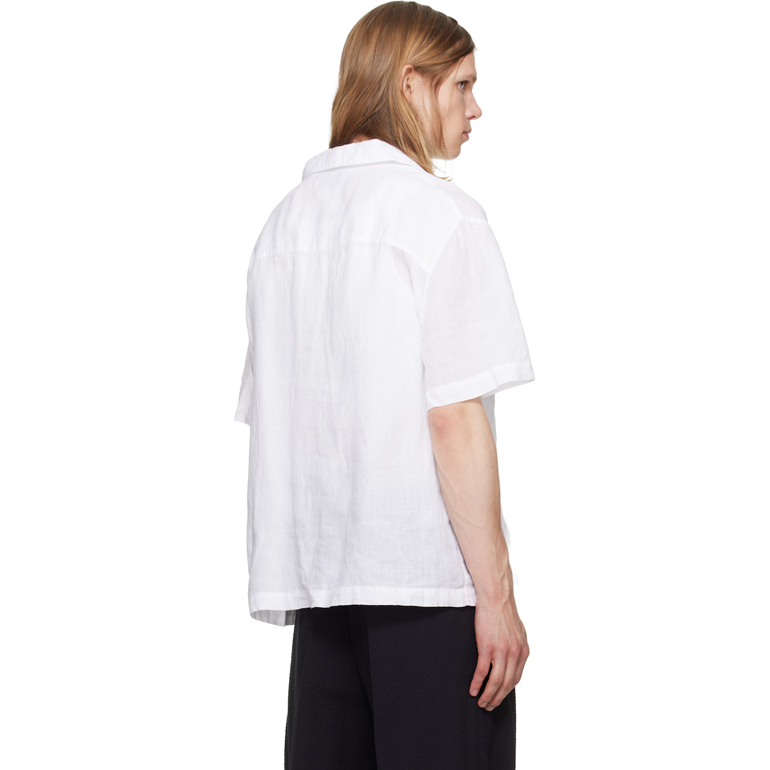  Hugo White Linen Camp Collar Shirt 