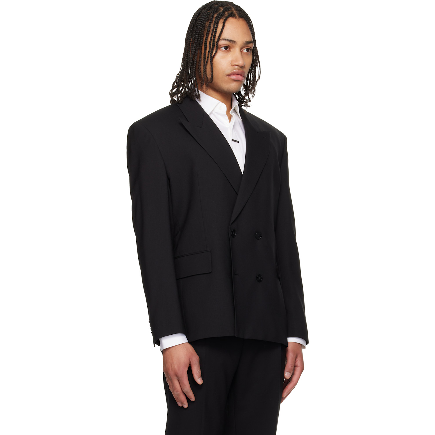  Hugo Black Double-breasted Wool-blend Twill Blazer 