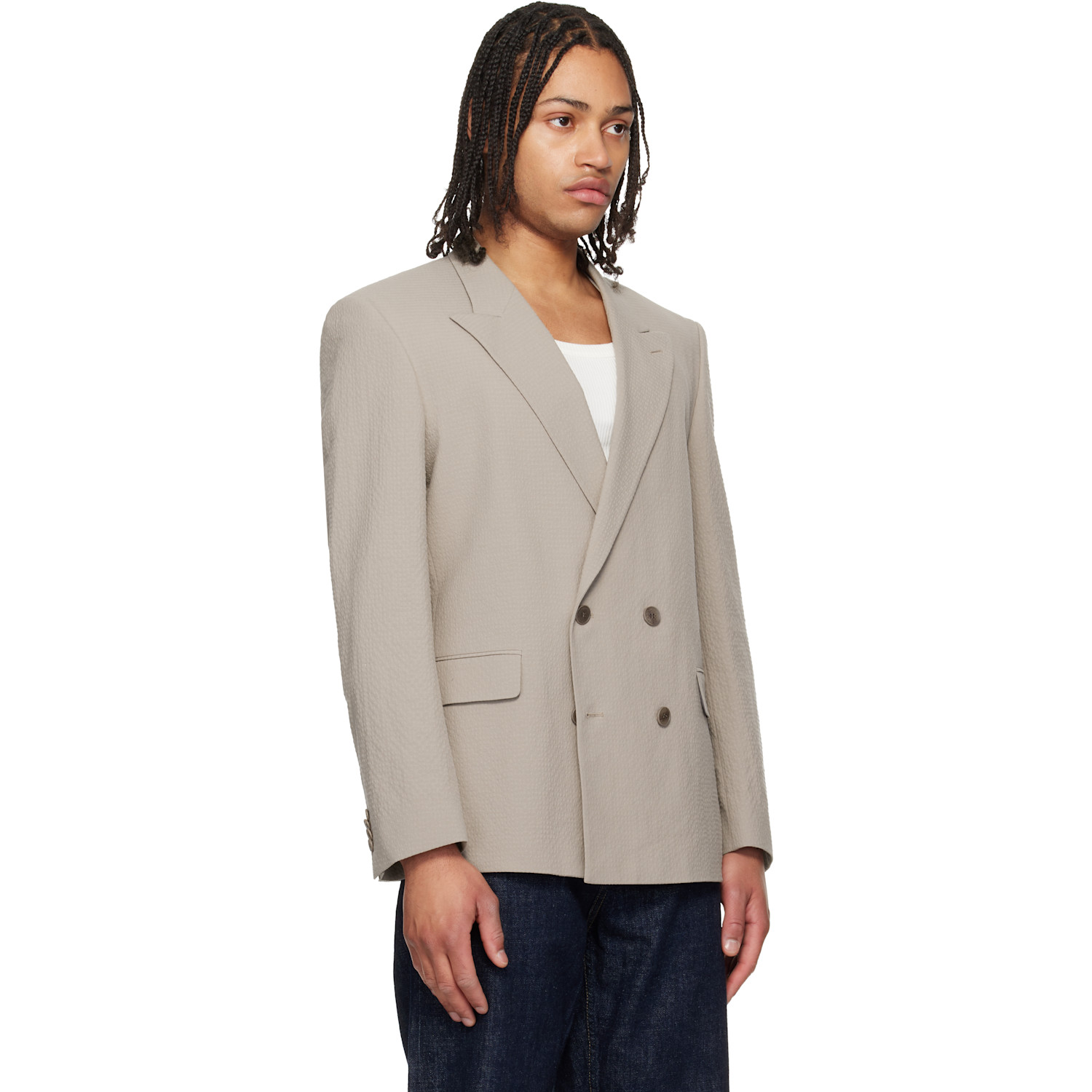  Hugo Taupe Double-breasted Blazer 