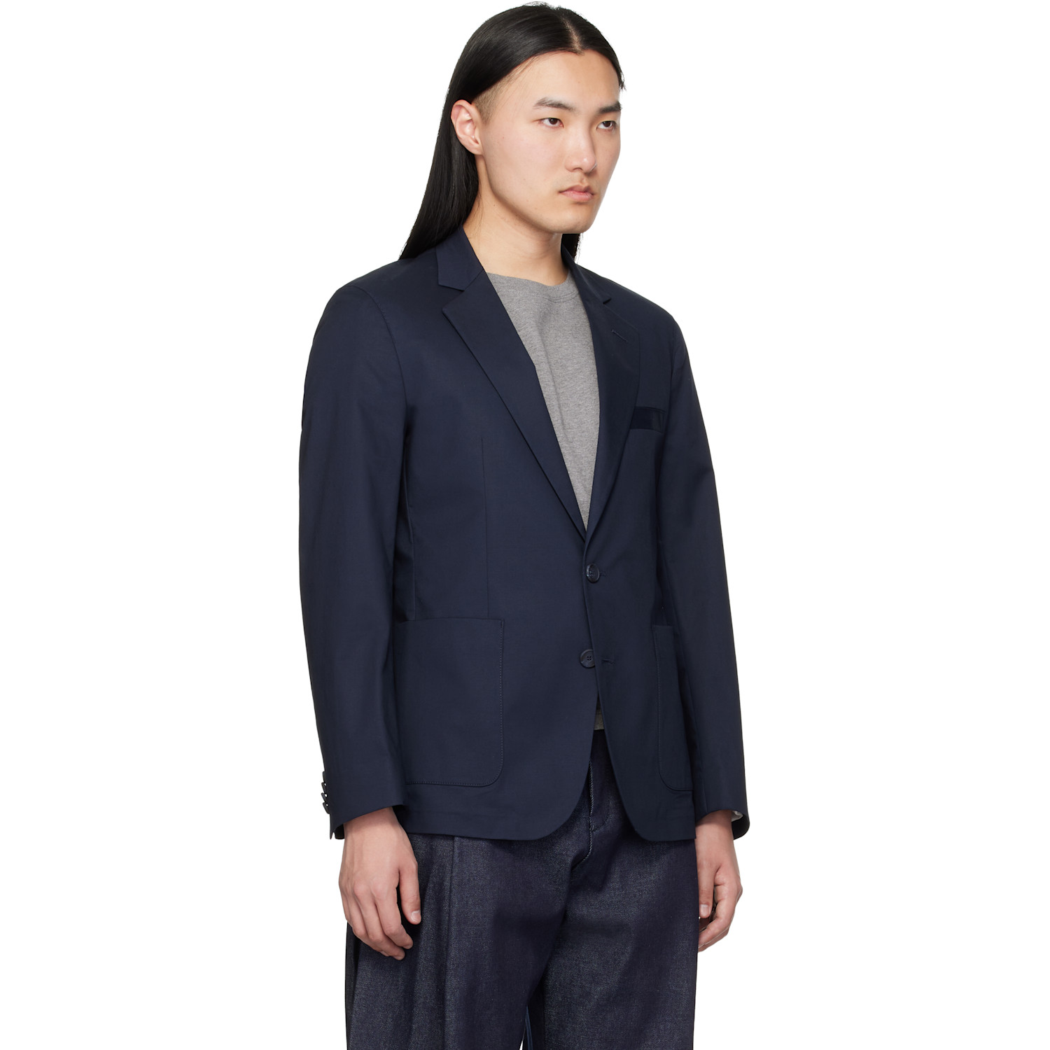  Hugo Navy Slim-fit Stretch Cotton Blazer 