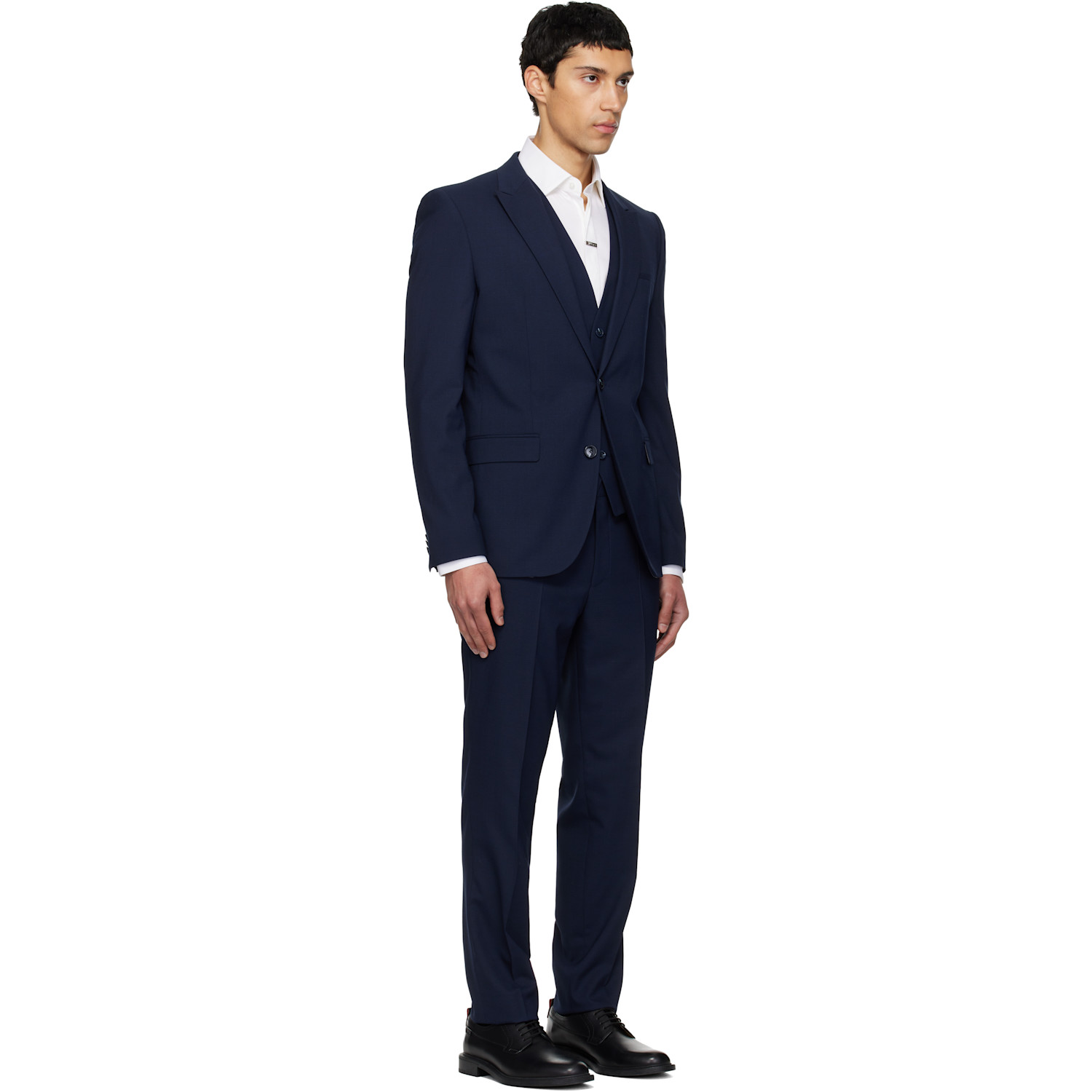  Hugo Navy Three-piece Extra-slim-fit Stretch Dobby Suit 