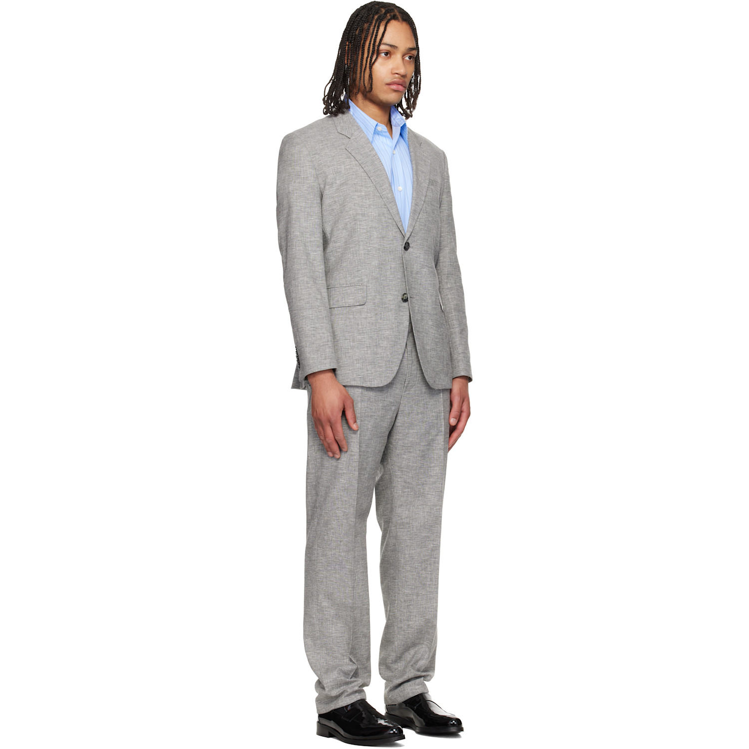  Hugo Gray Two-piece Modern-fit Sharkskin Suit 