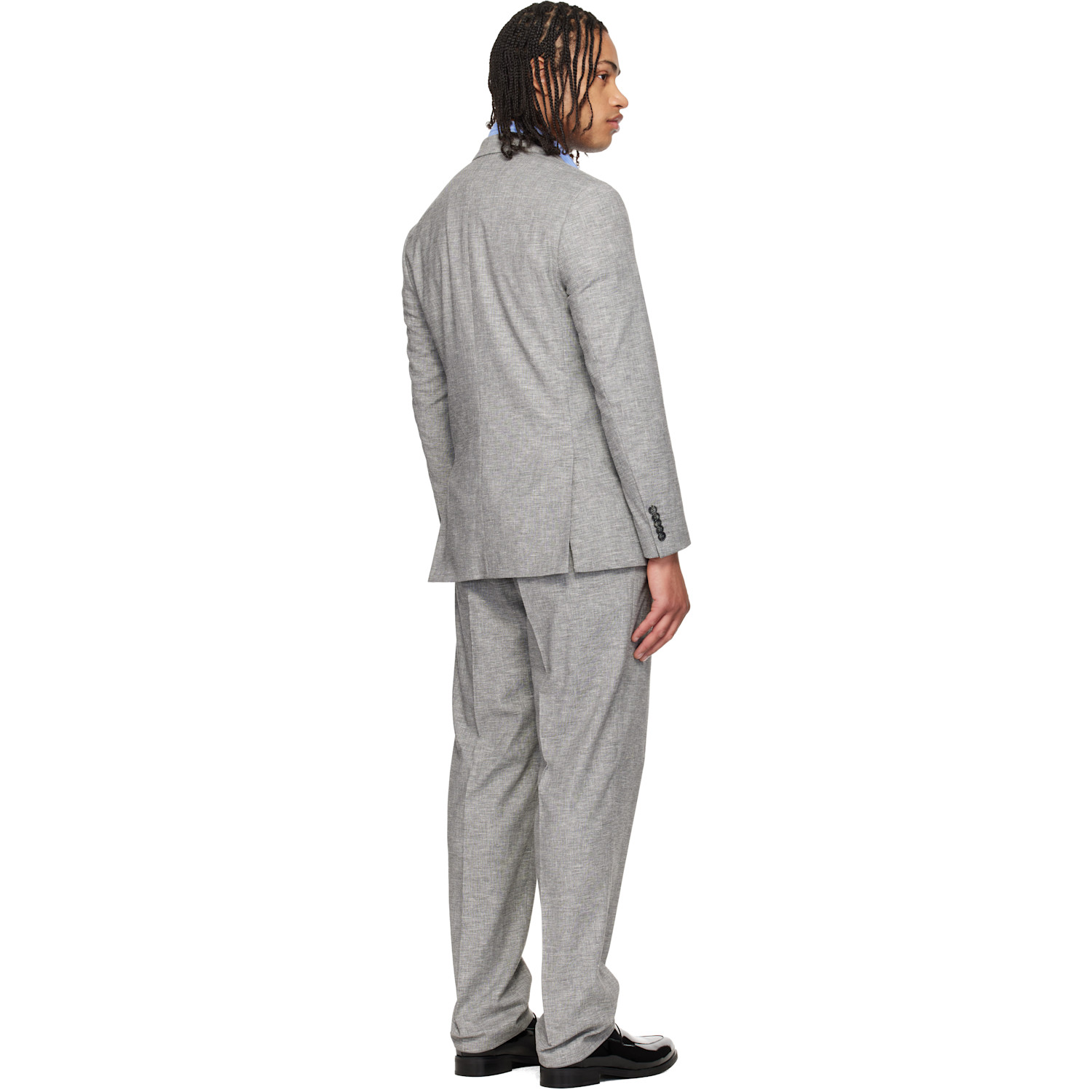  Hugo Gray Two-piece Modern-fit Sharkskin Suit 