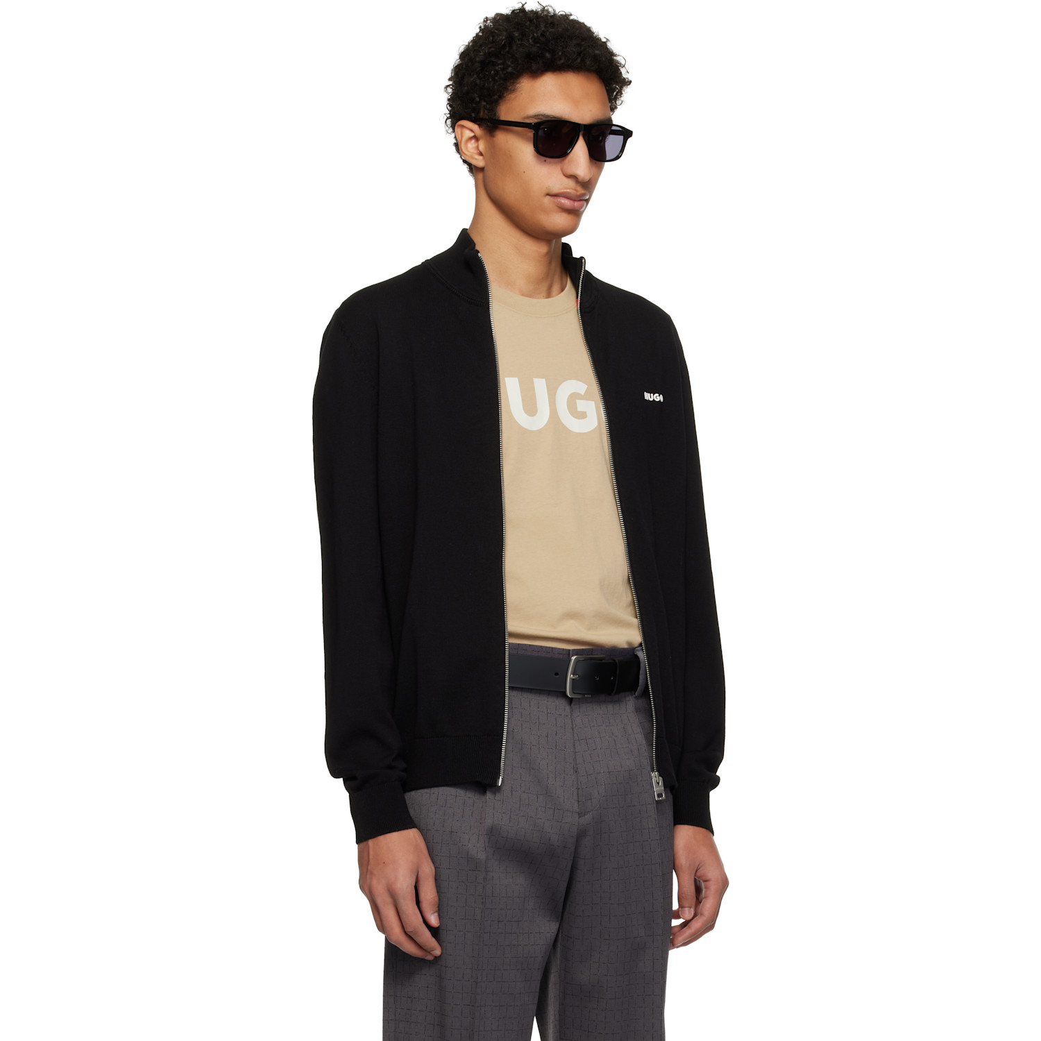  Hugo Black Logo-detail Knit Track Jacket 