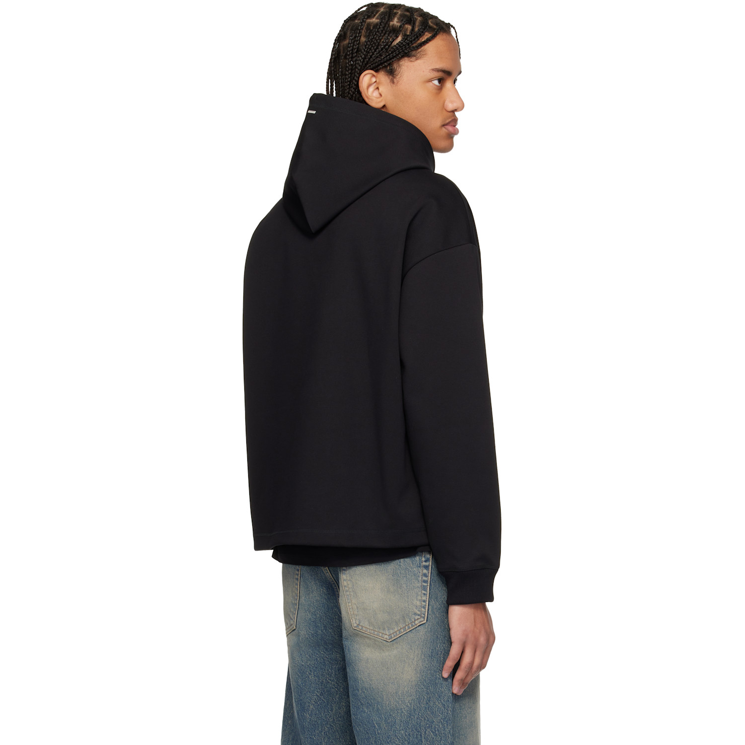  Hugo Black Relaxed Fit Stacked-logo Hoodie 